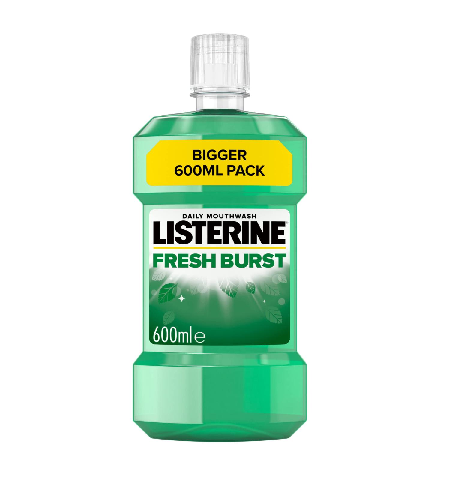 Listerine Fresh Burst Mouthwash 600ml - Pack of 1 | Alcohol-Free Oral Care - Buy Online on GoSupps.com