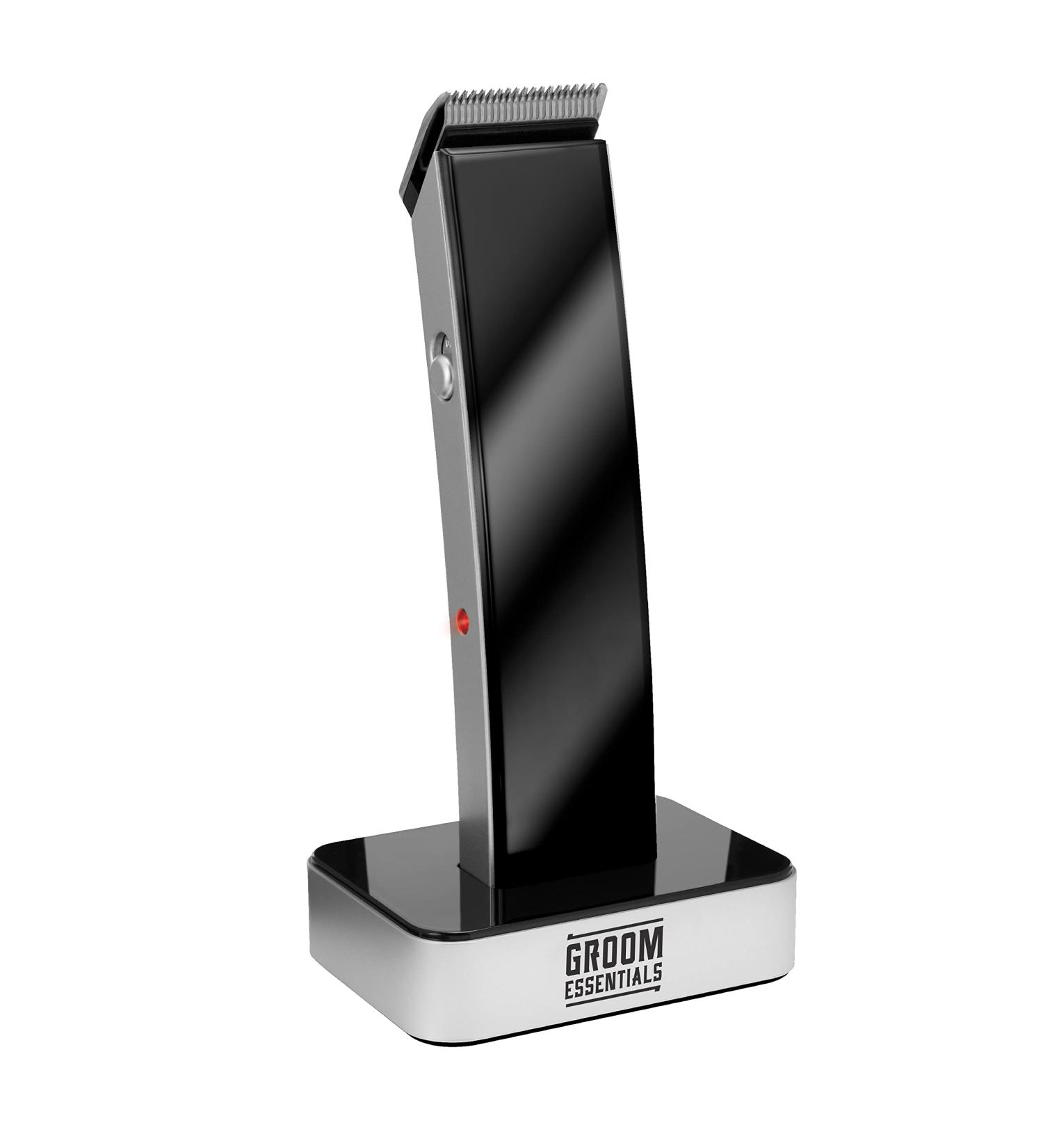 Groom Essentials Electric Hair and Beard Trimmer for Men - Cordless Grooming Kit with Charging Base Rechargeable Sideburn Trimmer 4 Trimming Guides & LED Indicator for Precision Grooming - Buy Online on GoSupps.com