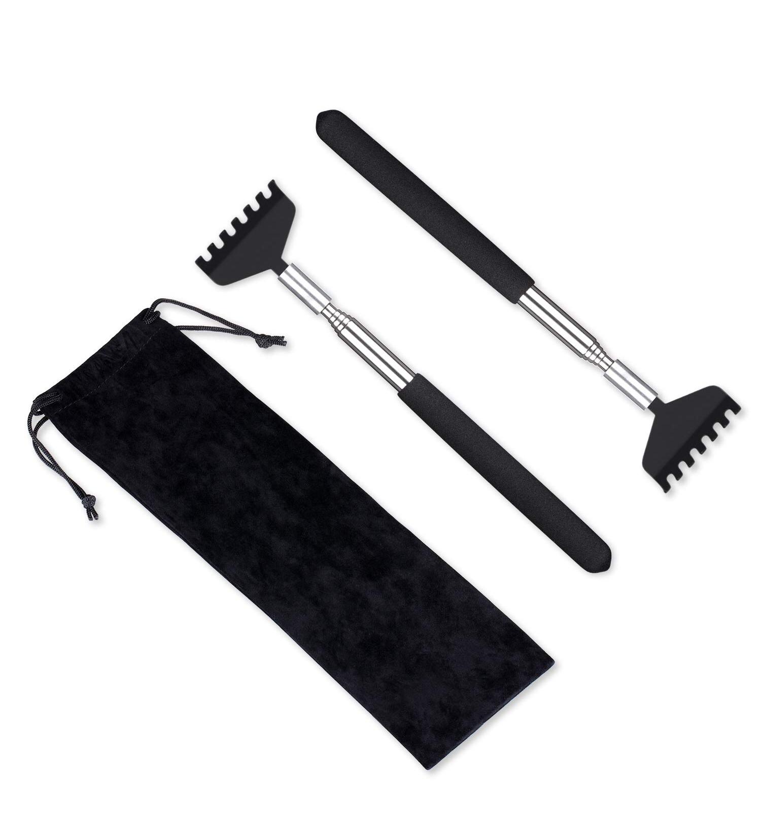 2 Pack Portable Extendable Back Scratcher - Stainless Steel Telescopic Tool with Carrying Bag (Black) | International Shipping - Buy Online on GoSupps.com