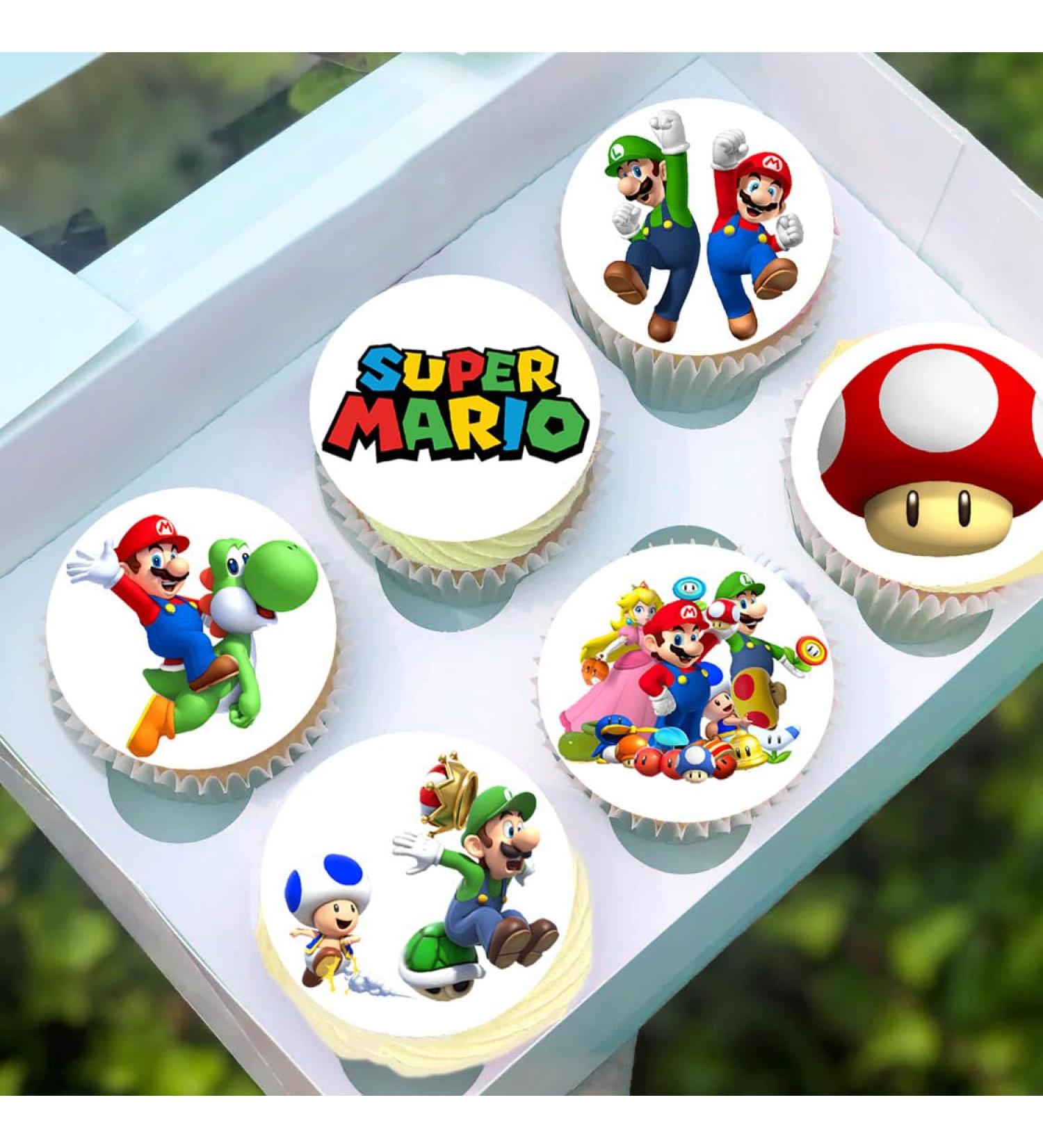 24 x Pre-Cut Super Mario 2 Edible Stand up Wafer Paper Cupcake Toppers Cake Decorations Birthday Party
