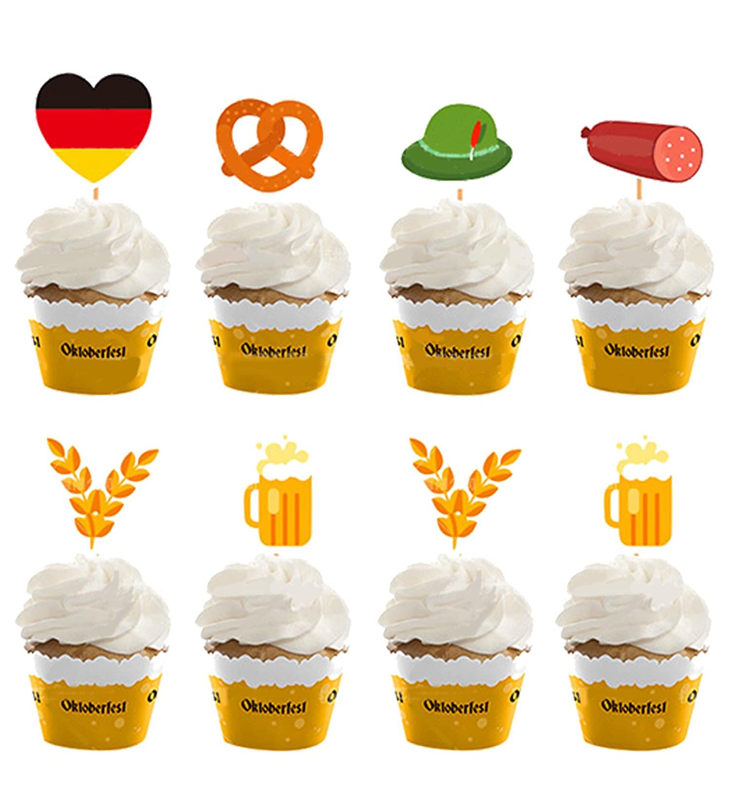 24 Pieces Beer Cupcake Toppers -Oktoberfest Themed Party Supplies Decorations Bavarian German Party Wedding Bachelorette Party Favors