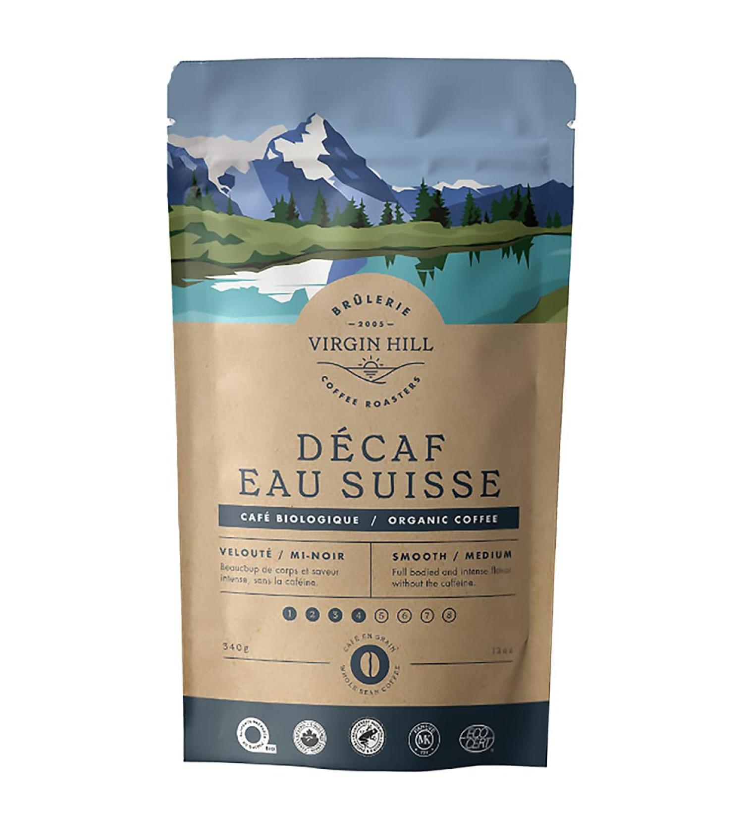 Virgin Hill Coffee - Organic Swiss Water Decaf - Smooth Intensity & Medium Roast - Three Quarters of a Pound of High-Grade Coffee Beans - 12oz / 340 grams Whole Bean 12oz. / 340 grams - Buy Online on GoSupps.com