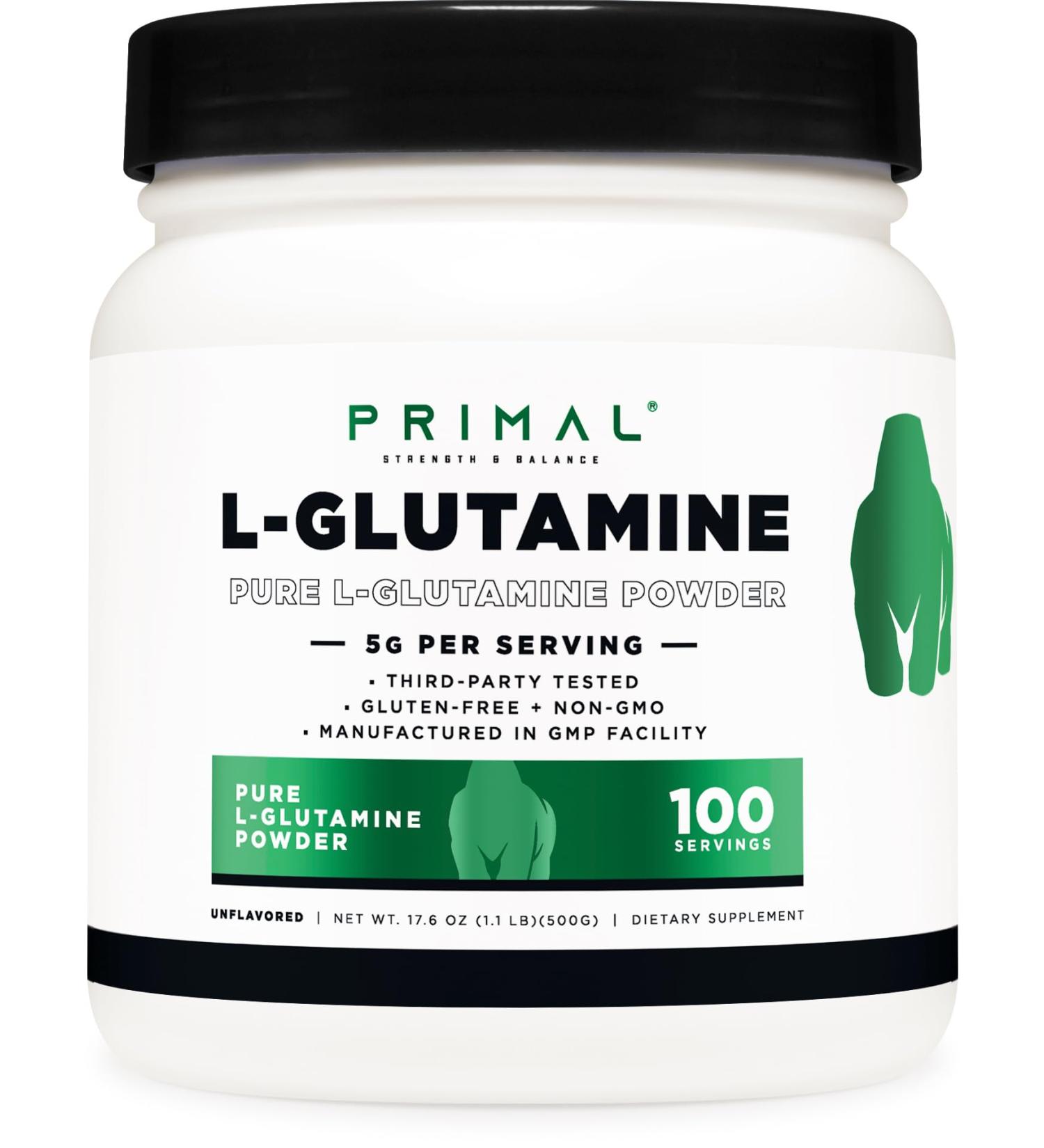 Primal L-Glutamine Powder (500 Grams 100 Servings) | Pure Unflavored Glutamine Amino Acid for Sport & Workout Support and Performance - Gluten Free Non-GMO Nutritional Supplement - Buy Online on GoSupps.com