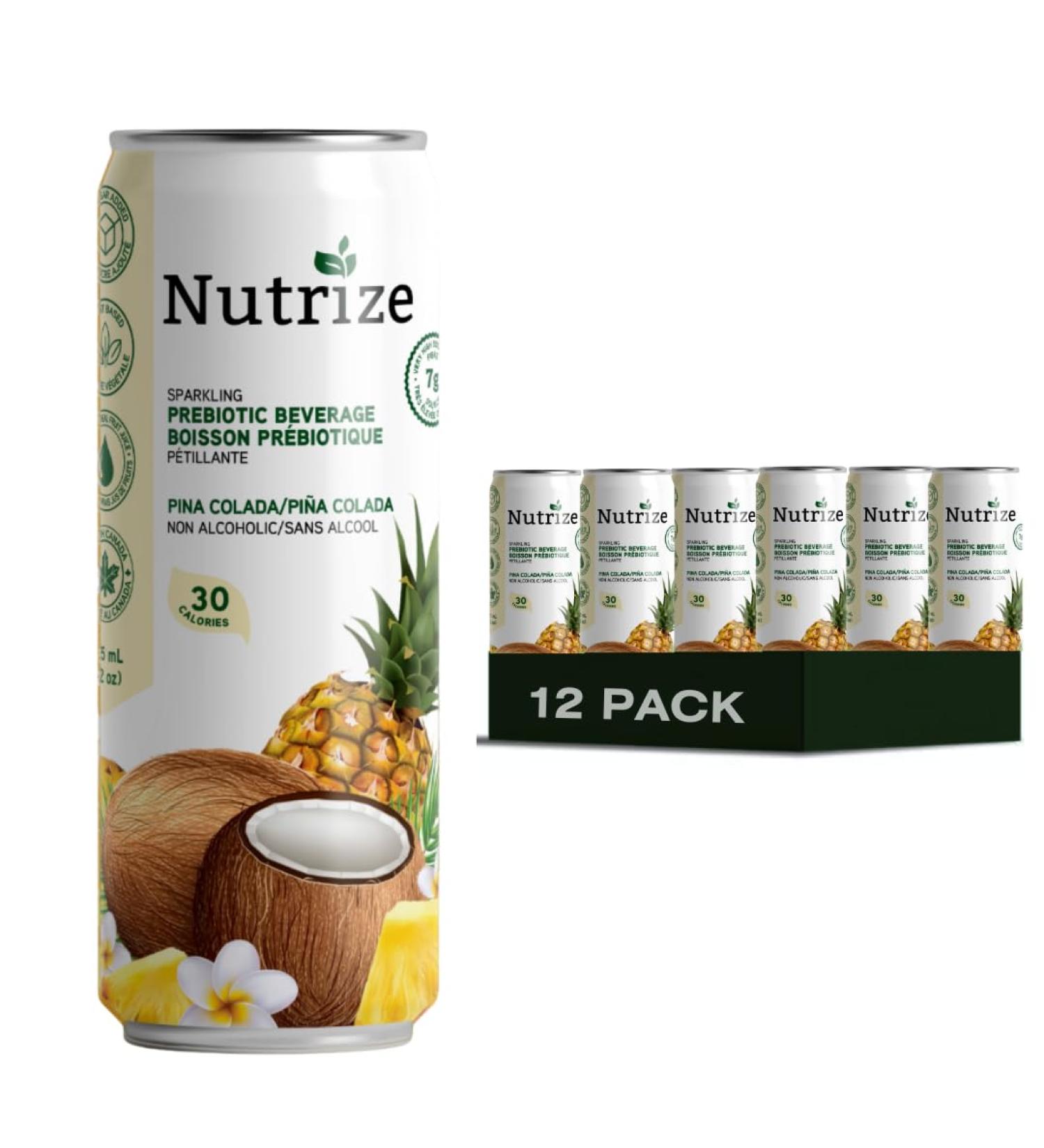 Nutrize Prebiotic Pina Colada Pack of 12: Vegan GMO-free High Fibre Plant-Based Gut Health & Digestion Support - Functional Beverage for a Healthier You - Buy Online on GoSupps.com