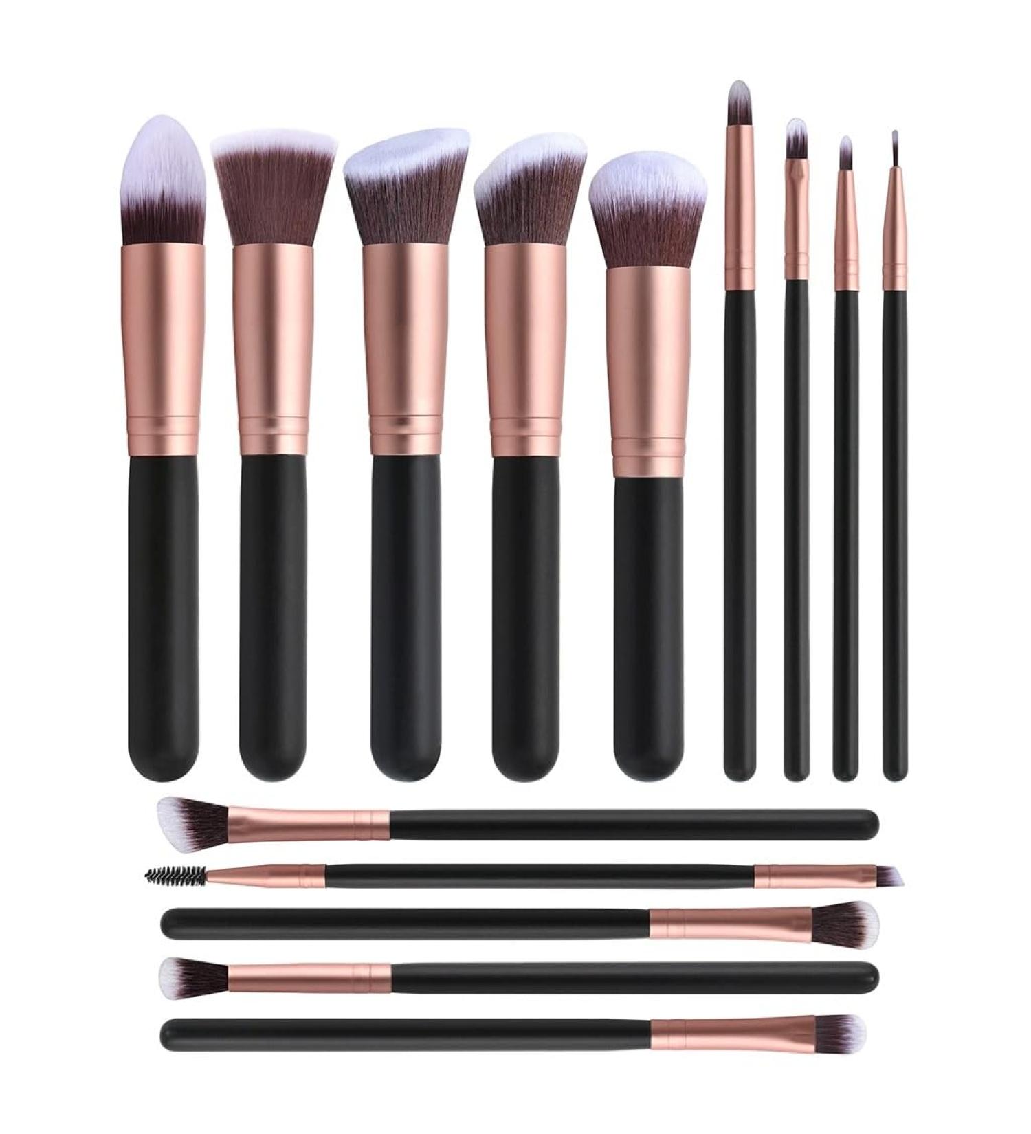 Premium 14-Piece Black Makeup Brush Set | Foundation & Cosmetic Tools for Flawless Makeup - International Shipping Available - Buy Online on GoSupps.com