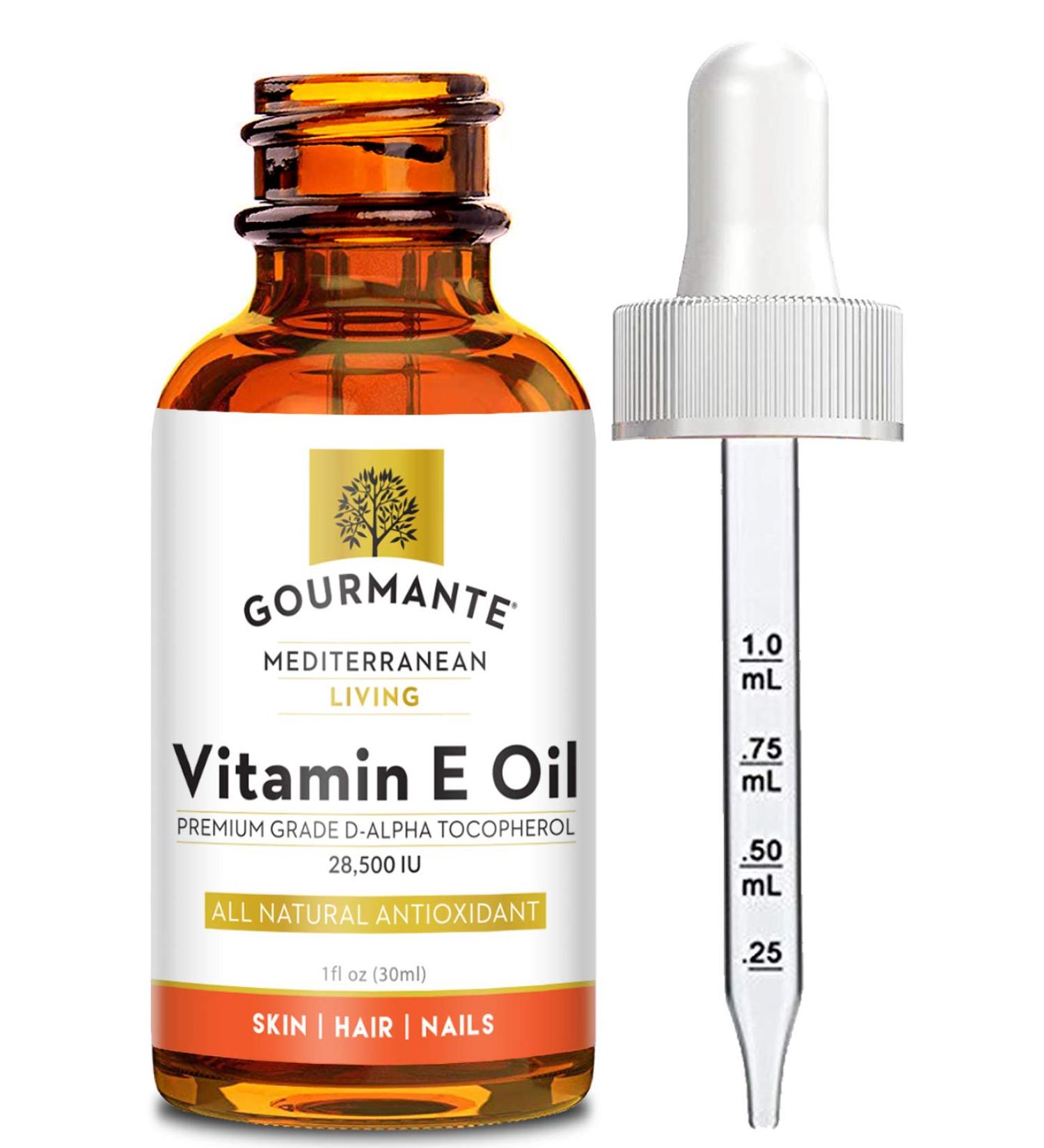Natural Vitamin E Oil for Skin Hair & Nails | Premium Non-GMO 28 500 IU D-Alpha Tocopherol - 1 Fl Oz - Buy Online on GoSupps.com