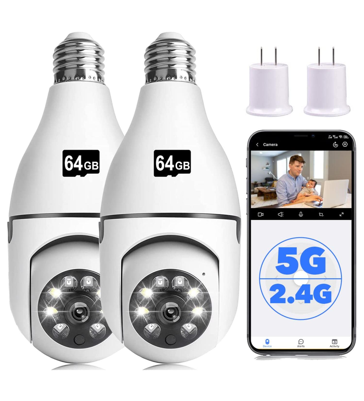 Light Bulb Security Camera 1080P WiFi 2Pack with 64GB SD Card | Motion Detection, Night Vision, Alexa & Google Assistant Compatible - Buy Online on GoSupps.com