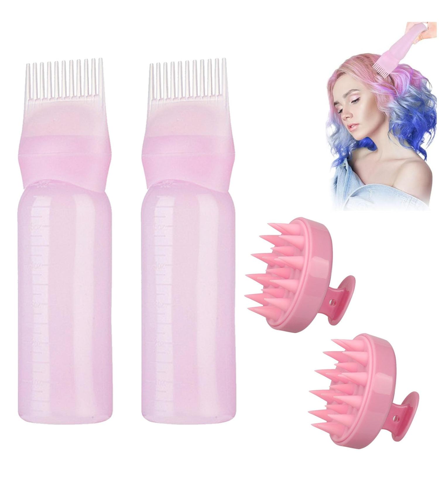 Applicator Bottle Hair Scalp Massage Brush Shampoo Brush Hair Dye Brush Bottle Pack of 2 Silicone Shampoo Hair Brush 160 ml Hair Oil Comb Applicator 2 Pieces Hair Oil Applicator Bottle (Pink) - Buy Online on GoSupps.com