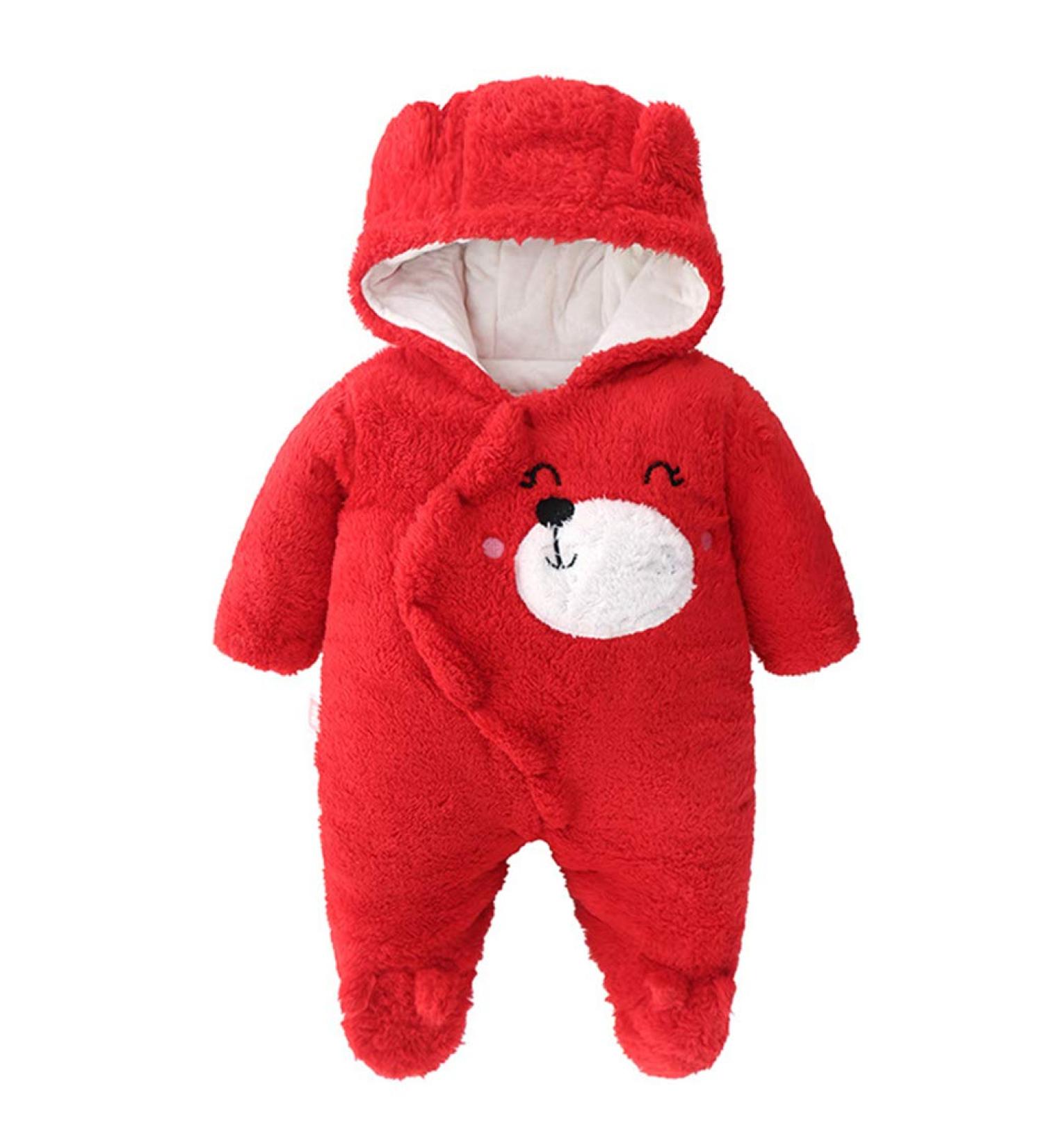 JiAmy Baby Hooded Romper Winter Jumpsuit Flannel Outfit | Red 12-18 Months - Buy Online on GoSupps.com