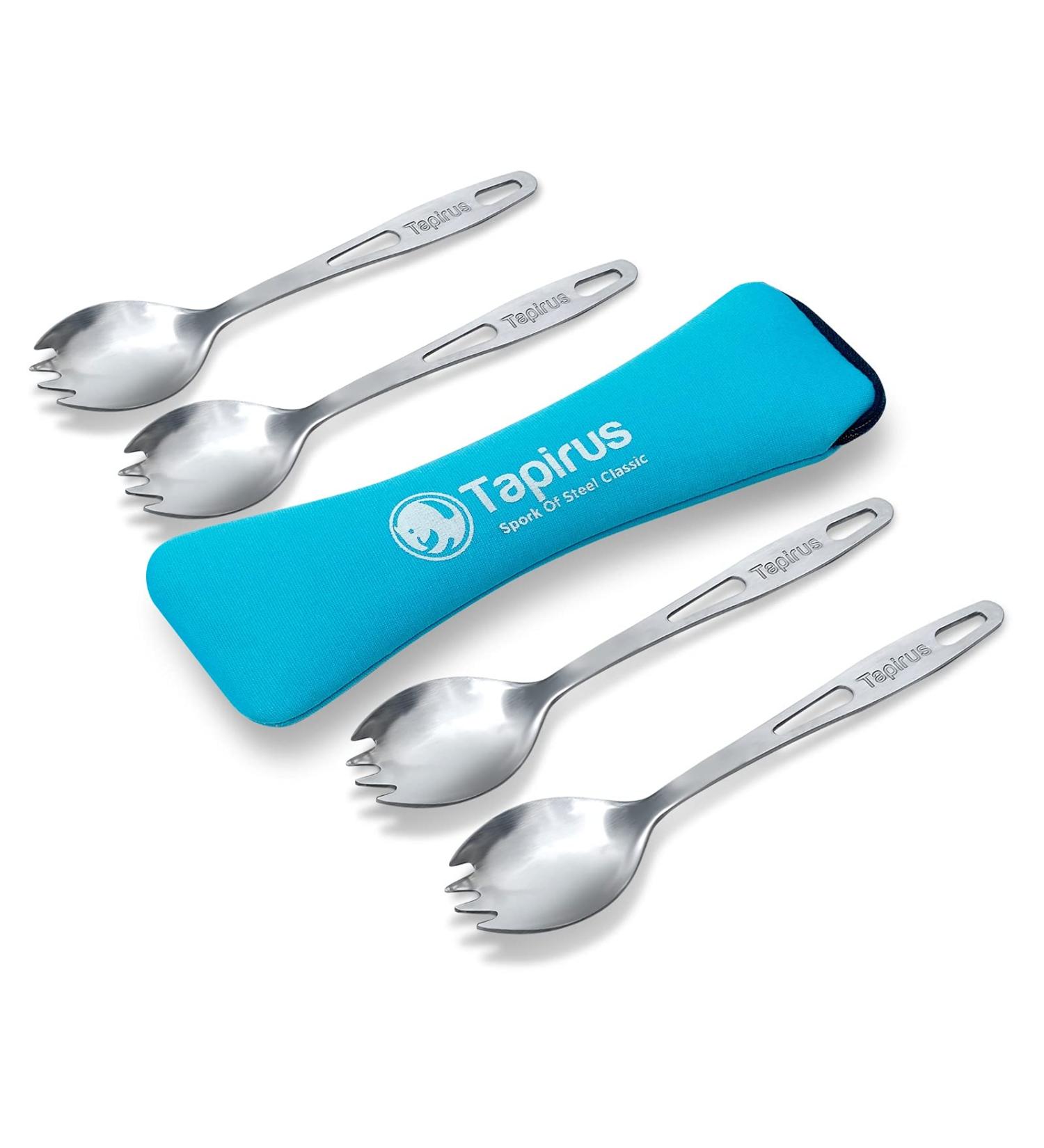 Tapirus Stainless Steel Classic Sporks Set of 4 - Camping, Hiking, Backpacking - Heavy Duty, Fire Proof - Long Handle, Reusable, Travel Case - Buy Online on GoSupps.com