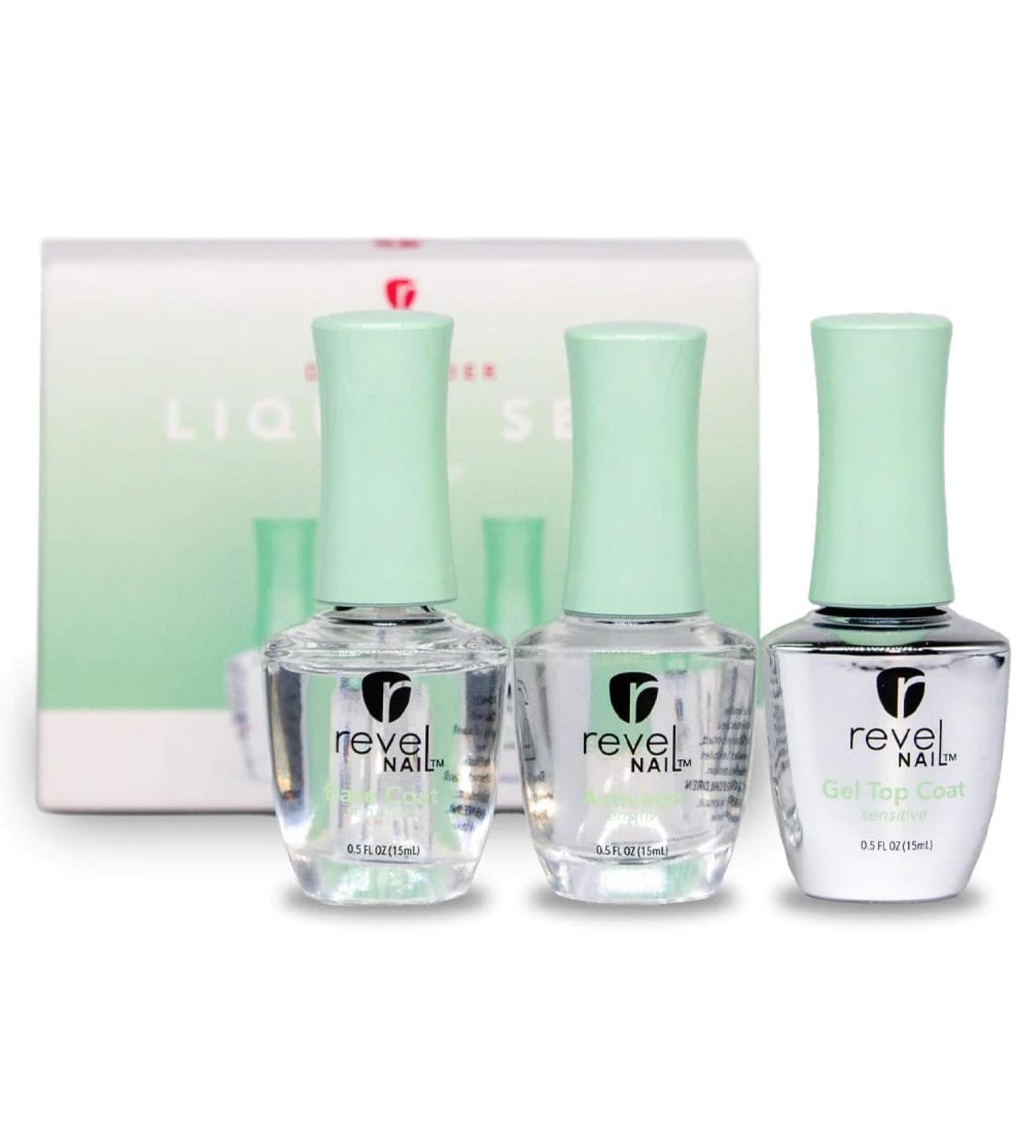 Revel Nail Sensitive Dip Powder Liquid Set - Hema Free Base Coat Activator & Gel Top Coat for Sensitive Nails | International Shipping - Buy Online on GoSupps.com