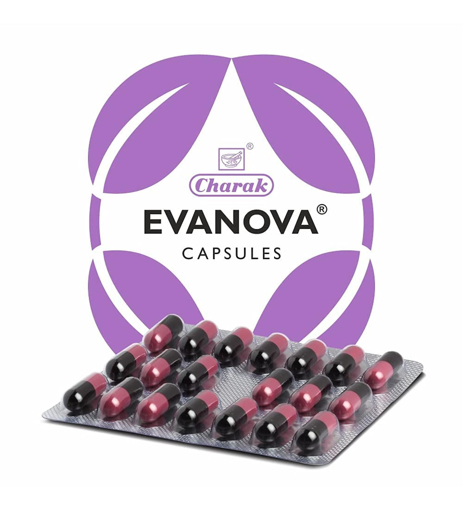 Ifra Charak Pharma Evanova Capsule for relief in menopausal complaints like hot flashes night sweats & mood swings - 20 Capsules (Pack of 2)