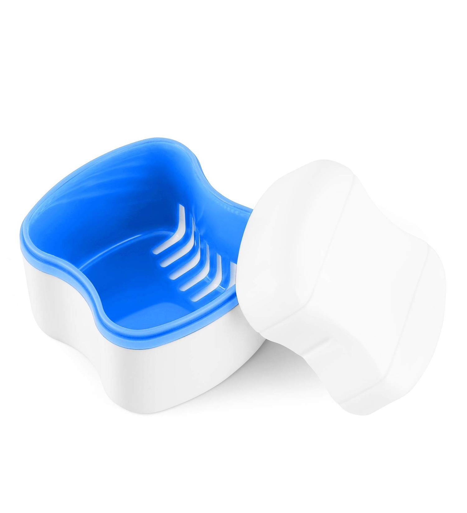 Denture Case Orthodontic Retainer Holder with Strainer & Lid (Blue) - Soaking Cup for Night Guard & Mouth Guard Cleaning - Buy Online on GoSupps.com