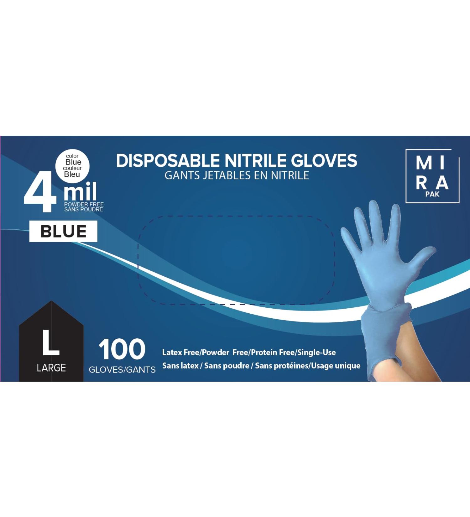 Mira Pak Blue Nitrile Disposable Gloves 4 Mil Food-Safe Latex & Powder Free Textured Fingertips Gloves Large (Pack of 100) - Buy Online on GoSupps.com