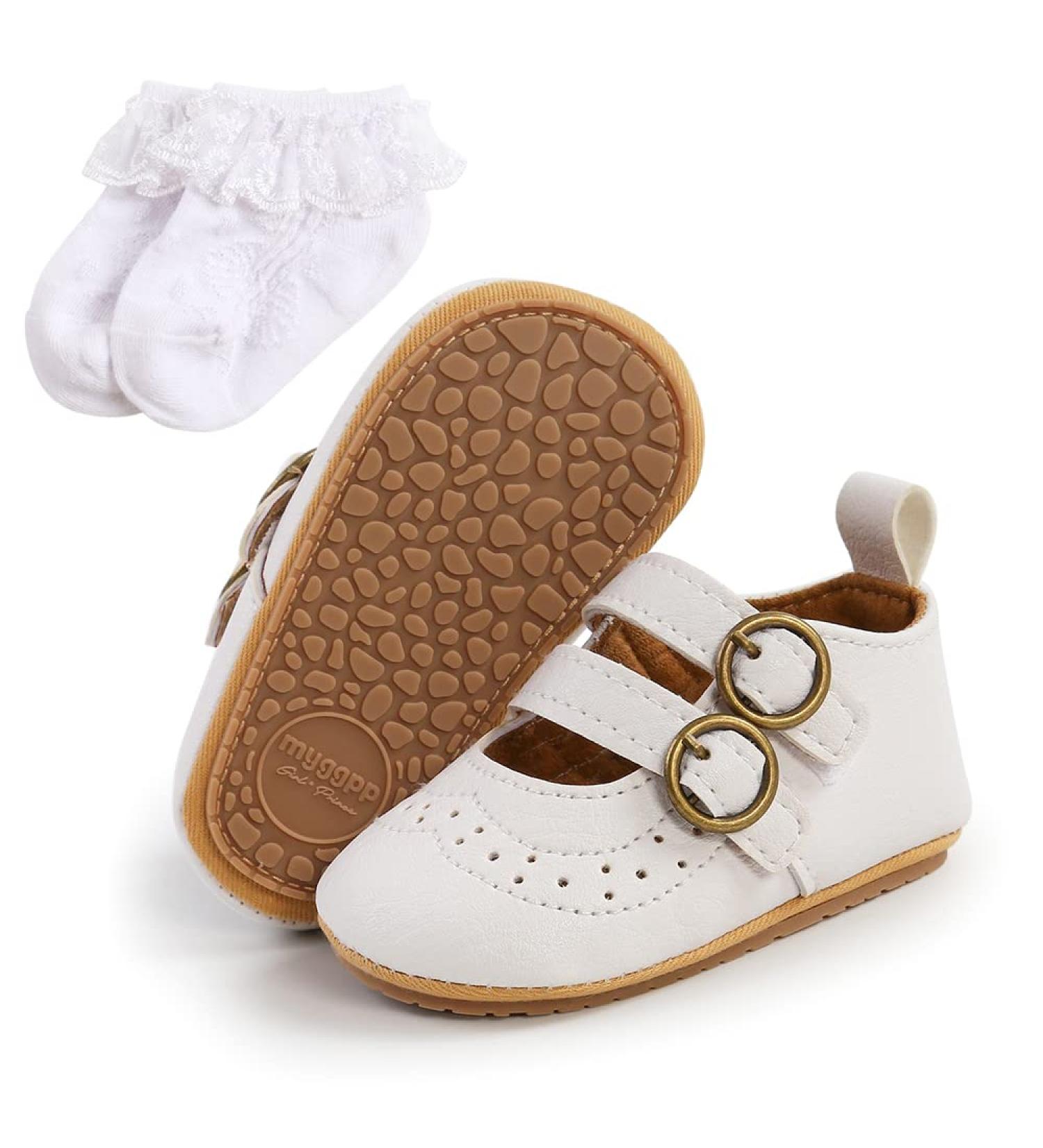 Baby Anti-Slip First Walking Shoes | Soft Sole Toddler Sneakers for Boys & Girls | Infant PU Leather Prewalkers with Sock | White, Size 6-12 Months - Buy Online on GoSupps.com