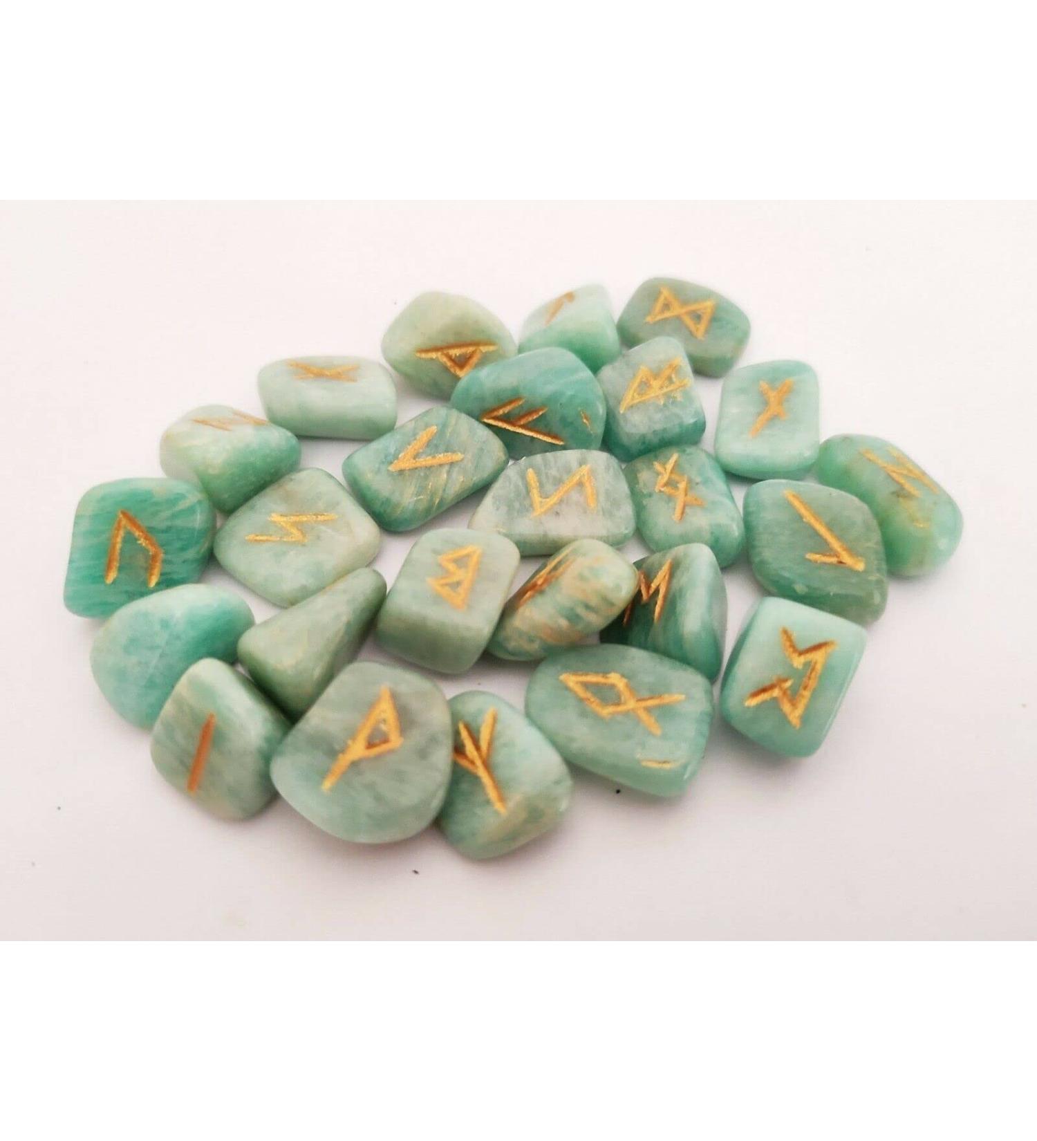 Sharvgun Amazonite Rune Stone Set 25 pi ces avec tableau en bois MDF runique grav lettrage symbolique pa en velours noir/rouge pochette incluse bo te cadeau - Buy Online on GoSupps.com