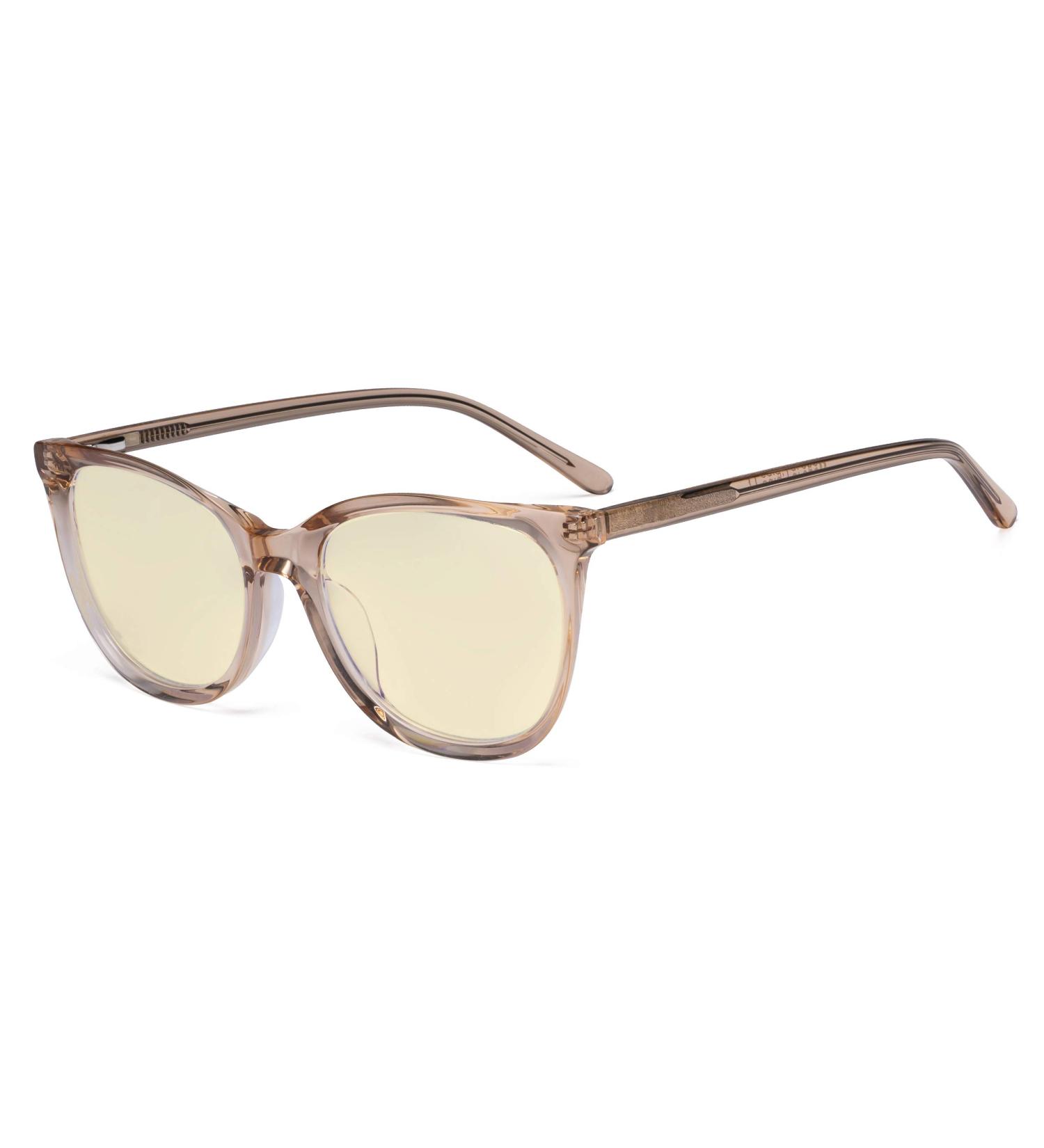 Eyekepper Ladies Cat-Eye Blue Light Blocking Glasses | Oversize Anti-Glare Gaming Eyewear | Yellow Filter Lens | Champagne Acetate Frame - Buy Online on GoSupps.com