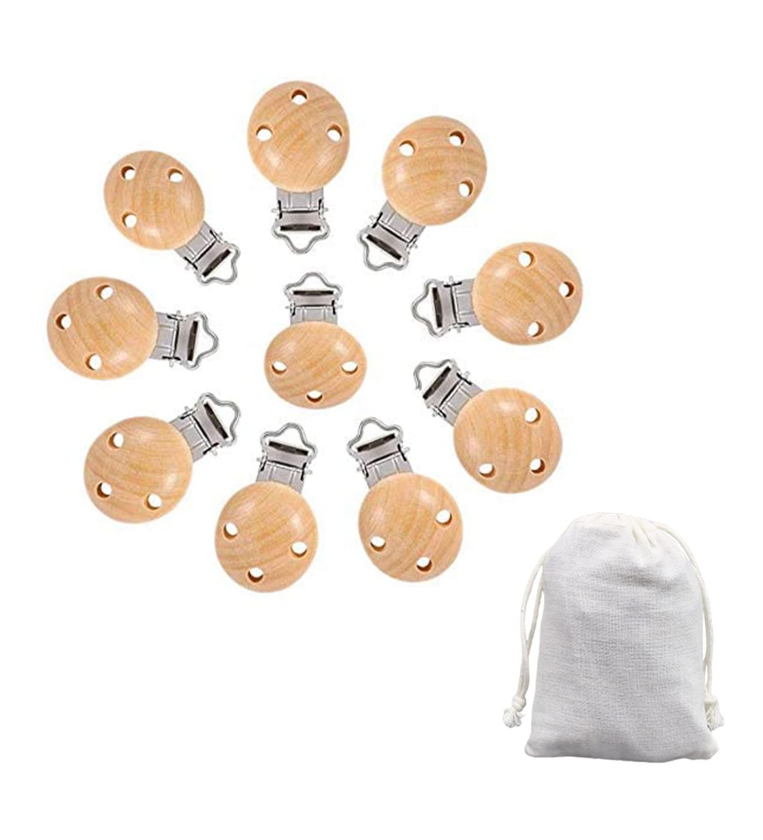 10PC Wooden Pacifier Clip Set - DIY Pacifier Chain & Stroller Accessories | International Shipping - Buy Online on GoSupps.com