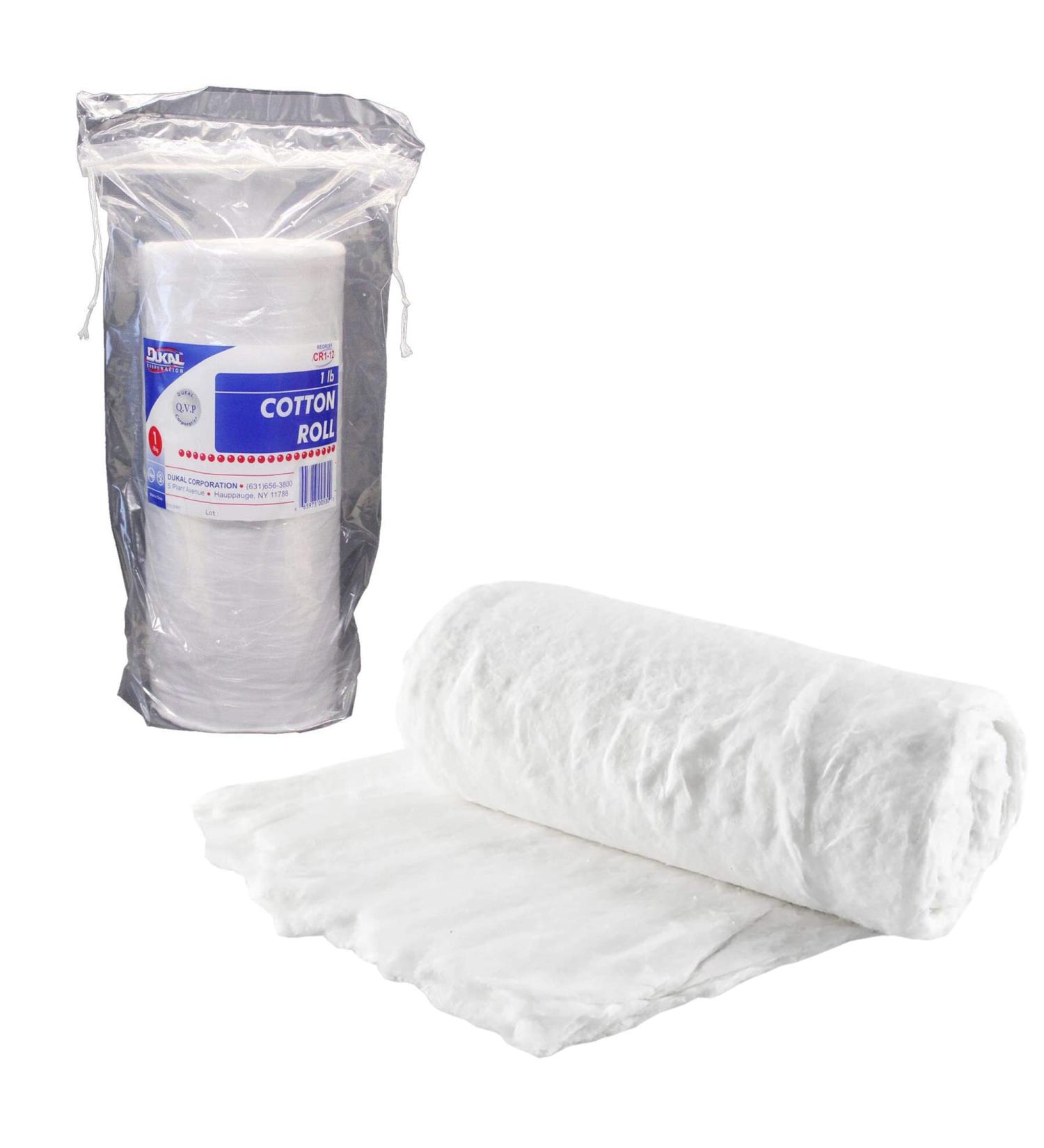 Dukal White Cotton Roll. Roll of Non-sterile Cotton for Wound Care. Soft and Absorbent, 100% Cotton. Re-sealable Drawstring polybag. White, Single use.