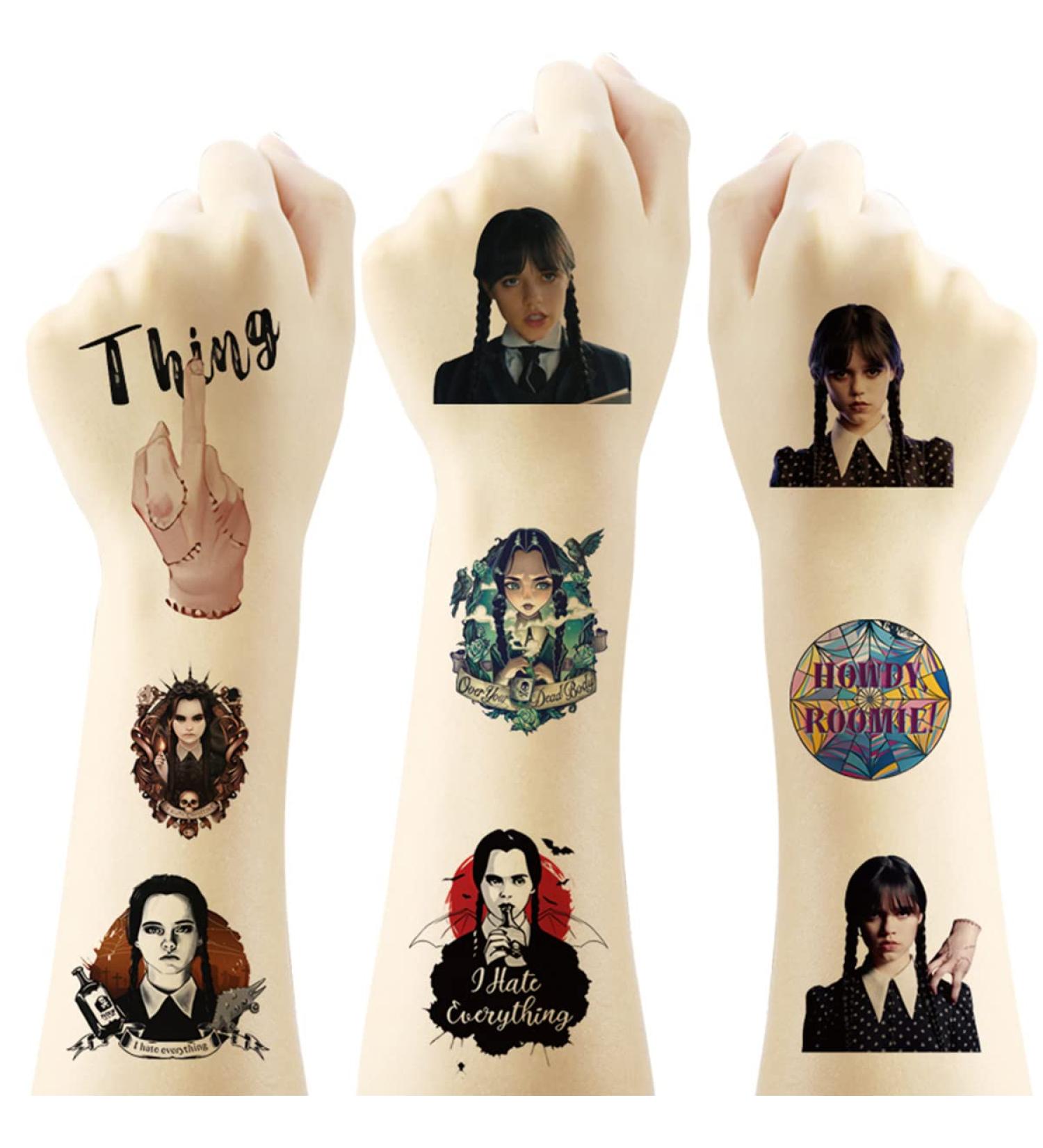 Wednesday Birthday Party Supplies - 60PCS Temporary Tattoos for Kids, Cute Fake Stickers for Boys and Girls - Cartoon Party Decorations and Favors - Buy Online on GoSupps.com