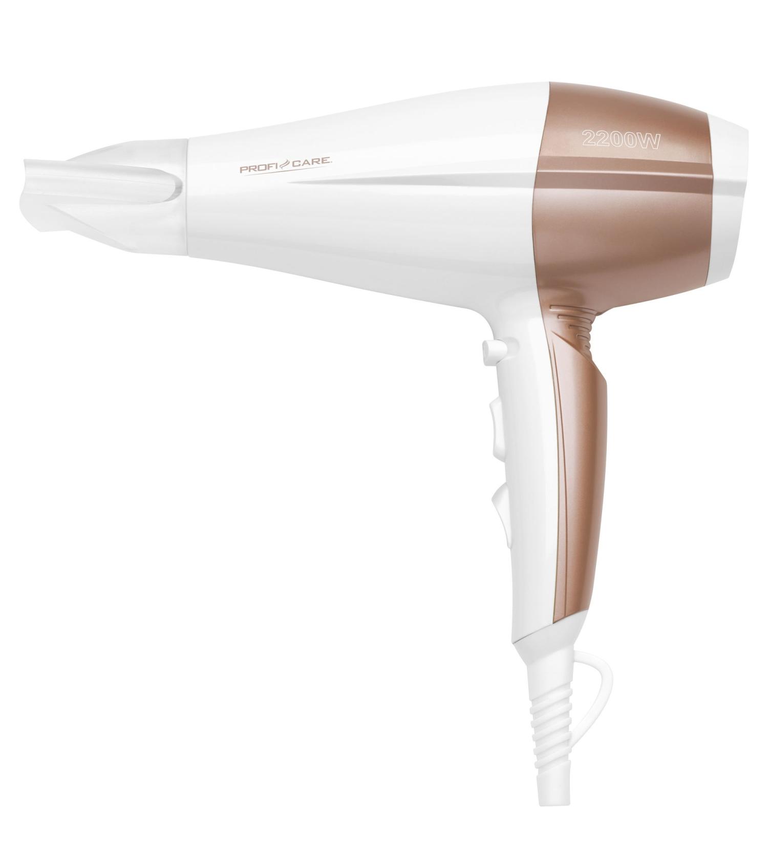 ProfiCare PCHT 3010 Hairdryer hairdryer with ionization function for shiny hair 3 temperaturesettings hanging eye hairdryer with 2 blowing positions and Cool Shot 360 shape nozzle white WhiteChampagne - Buy Online on GoSupps.com
