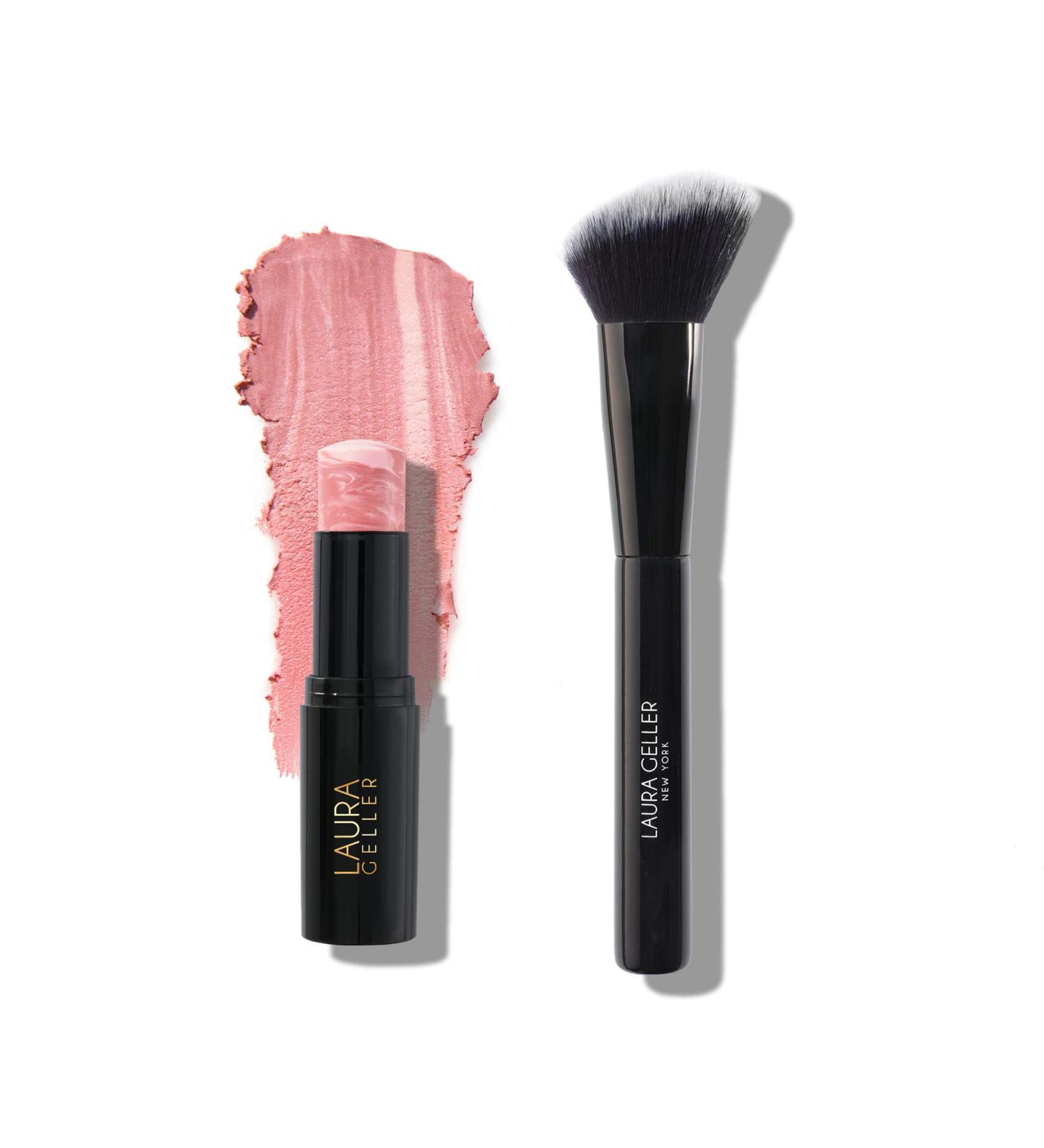 LAURA GELLER Italian Marble Blush Stick in Pink Fiore | Cream Finish Cheek Makeup + Angled Brush - Buy Online on GoSupps.com