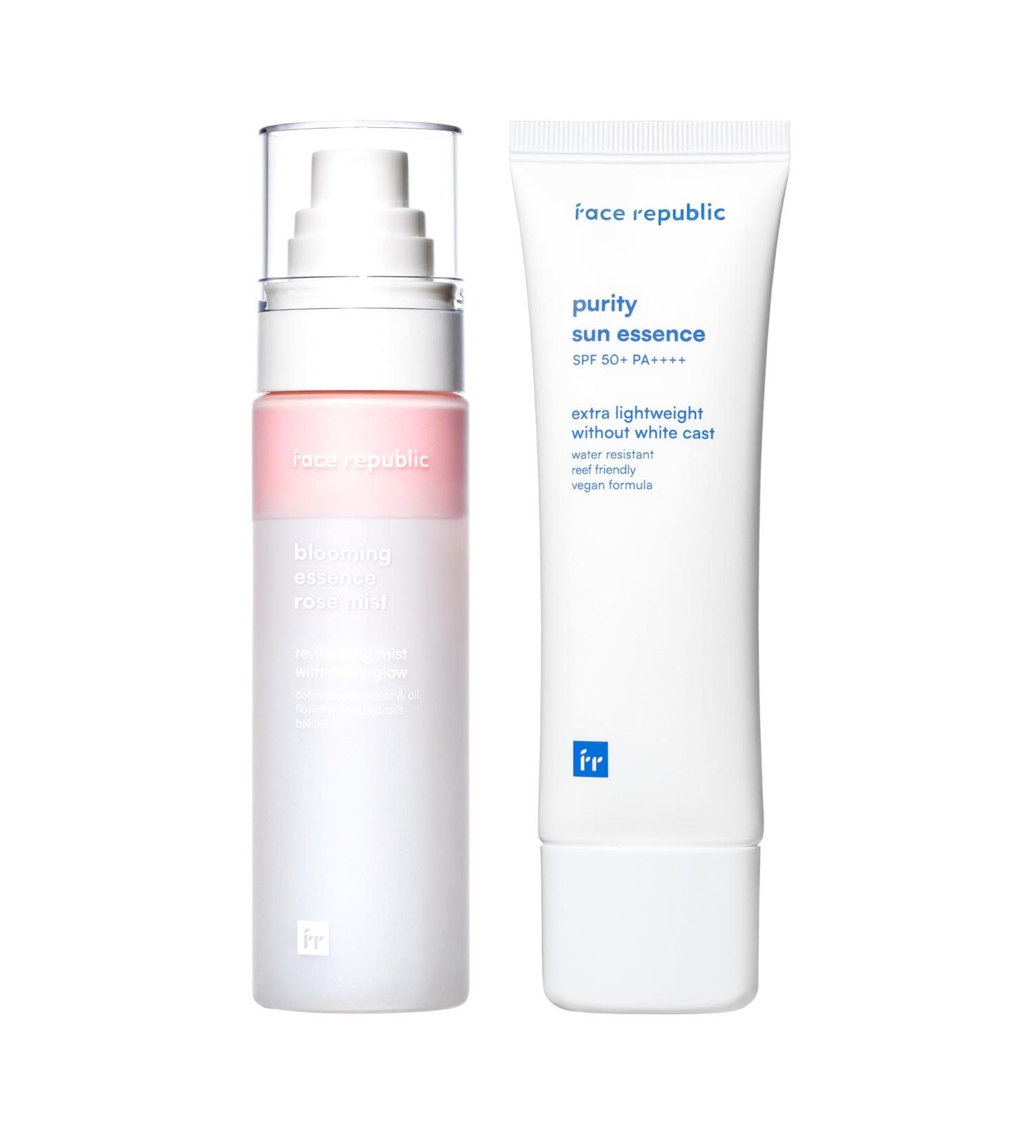 Face Republic Effortless Glass Skin - Blooming Essence Rose Mist + Purity Sun Essence | All In One Mist for Instant Glass Skin | SPF 50+ Broad Spectrum UV Sunscreen | Vegan Korean Skin care - Buy Online on GoSupps.com