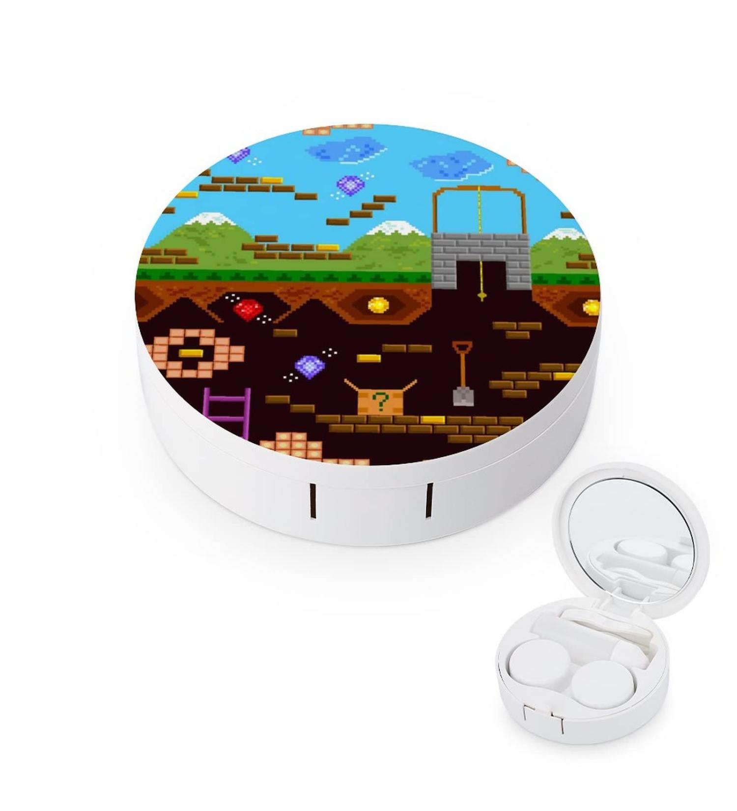 New Retro Video Game Round Case For Contact Lens Kit Storage Box with Mirror Printed - Buy Online on GoSupps.com