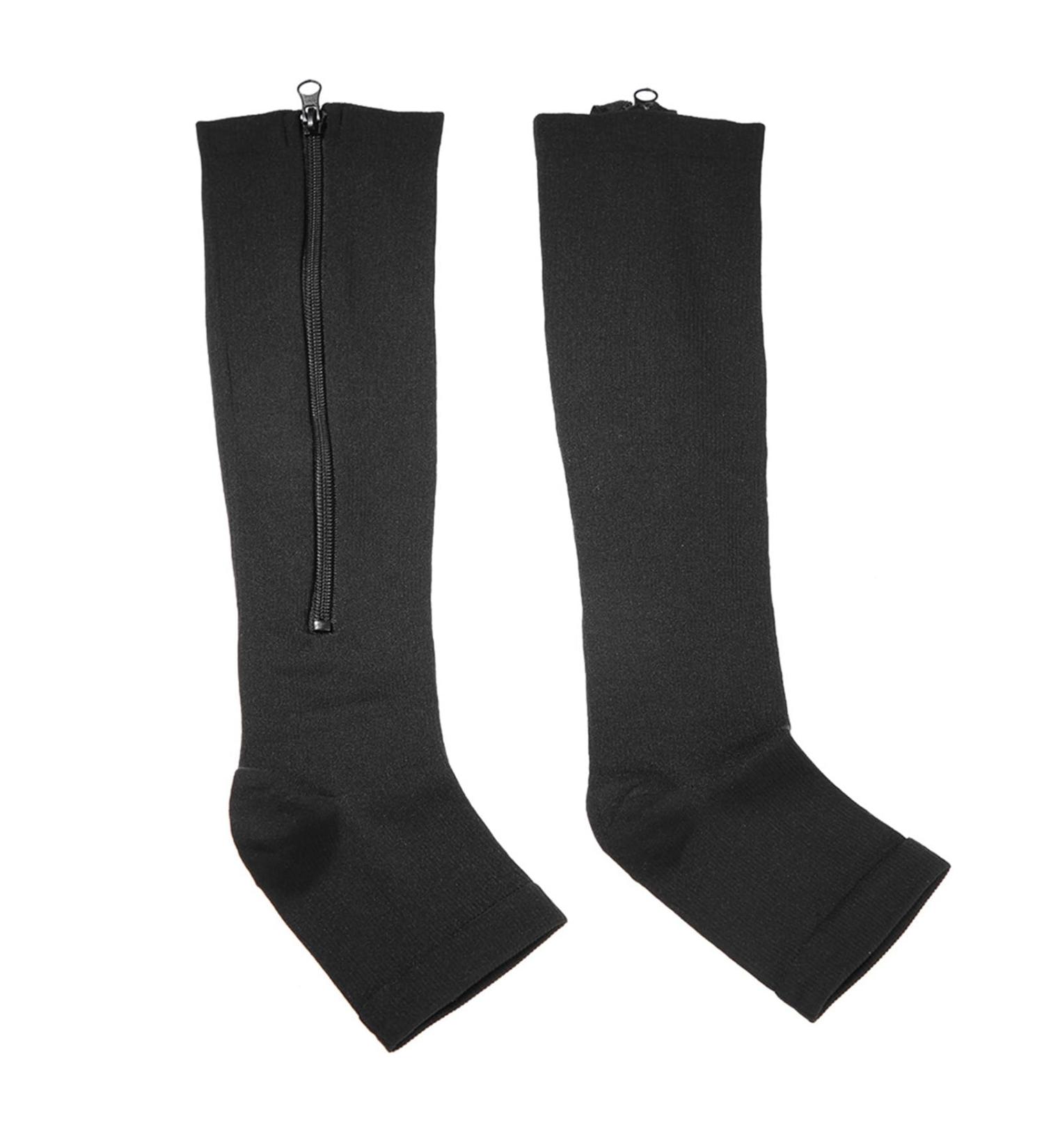 XXL Black Compression Socks - Open Toe Calf Support for Sports & Varicose Vein Relief | International Shipping - Buy Online on GoSupps.com