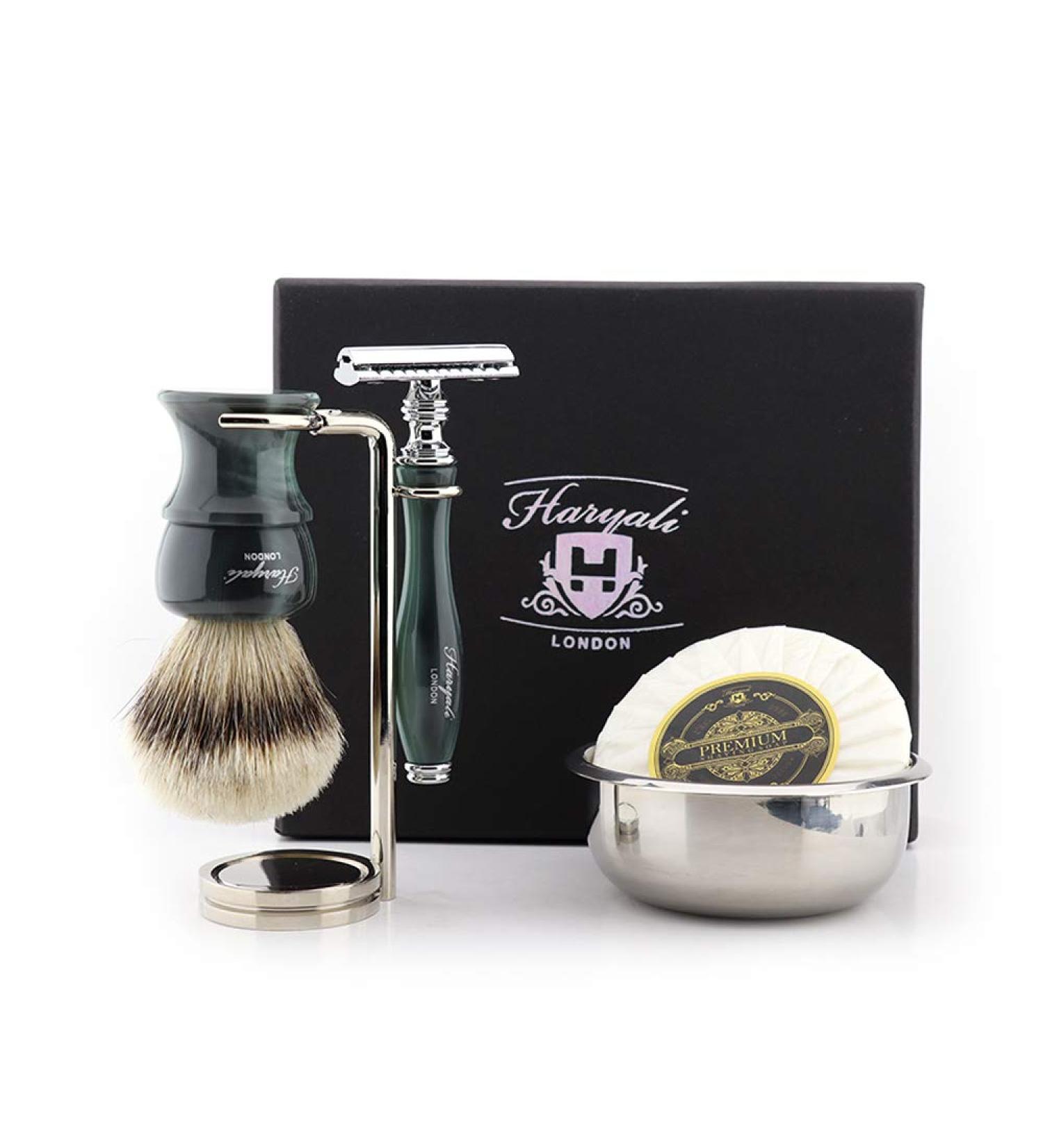 Haryali London Men's Shaving Set - Double Edge Safety Razor Badger Brush Bowl & Soap - Premium Quality International Shipping - Buy Online on GoSupps.com