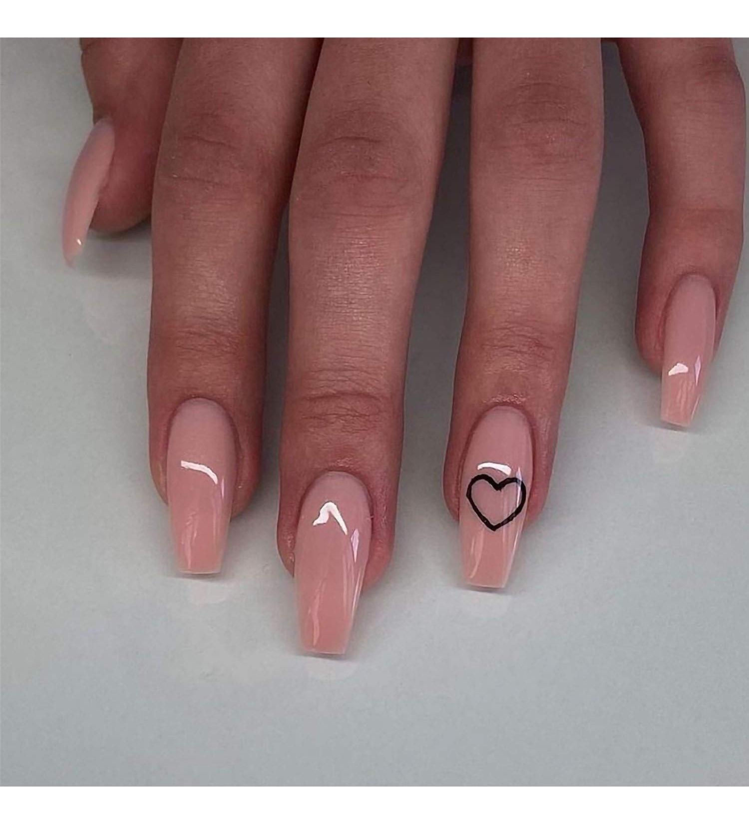 Rosa Heart False Nails | 24pcs Glossy Medium Coffin Press On Nails for Women & Girls - Perfect for Parties & Salons - Buy Online on GoSupps.com