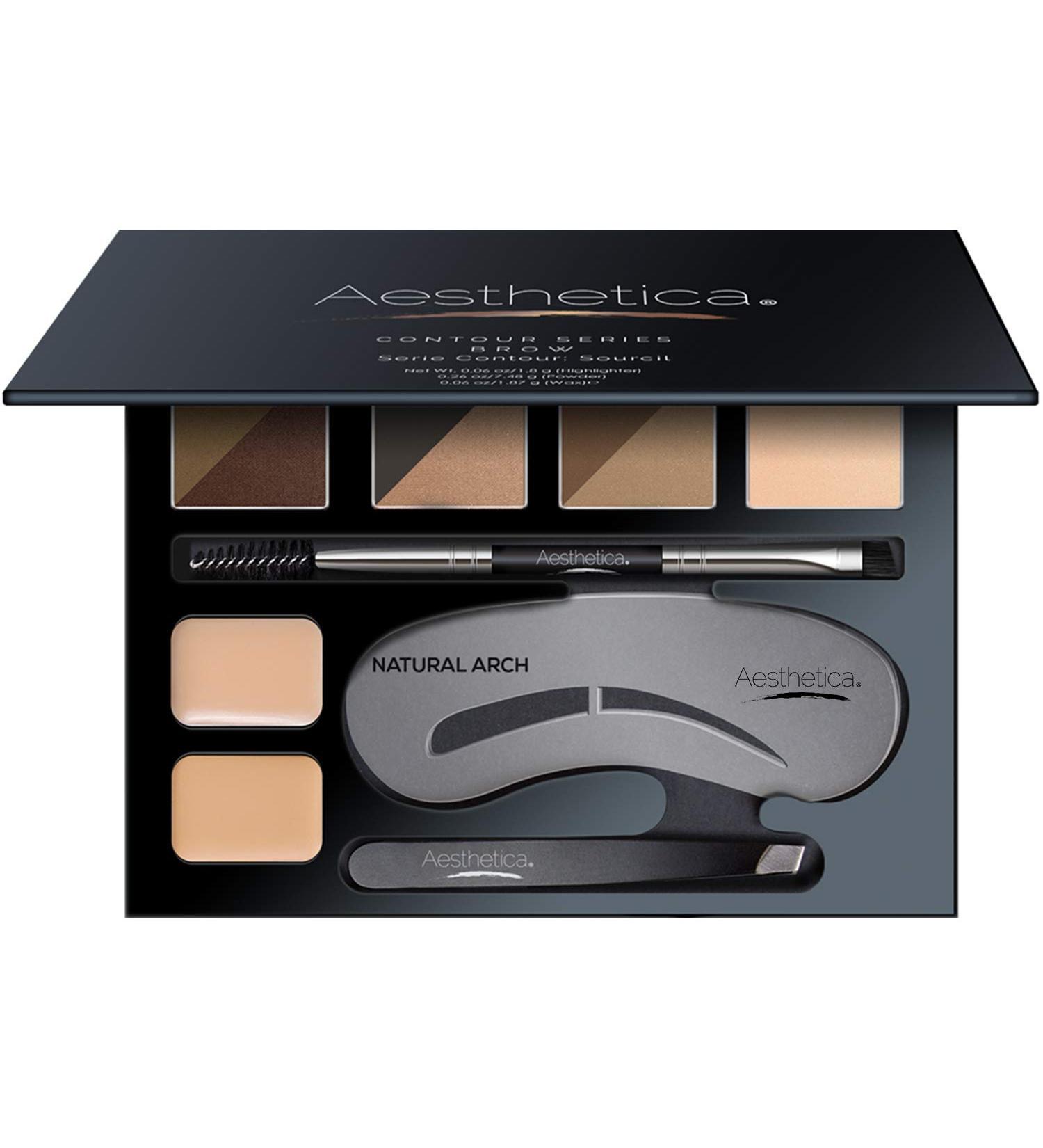 Aesthetica Brow Contour Kit - 16pc Eyebrow Makeup Palette Set with Stencils, Powders, Wax, Tweezers, and Highlighter - Perfect Gift for Her Birthday - Buy Online on GoSupps.com