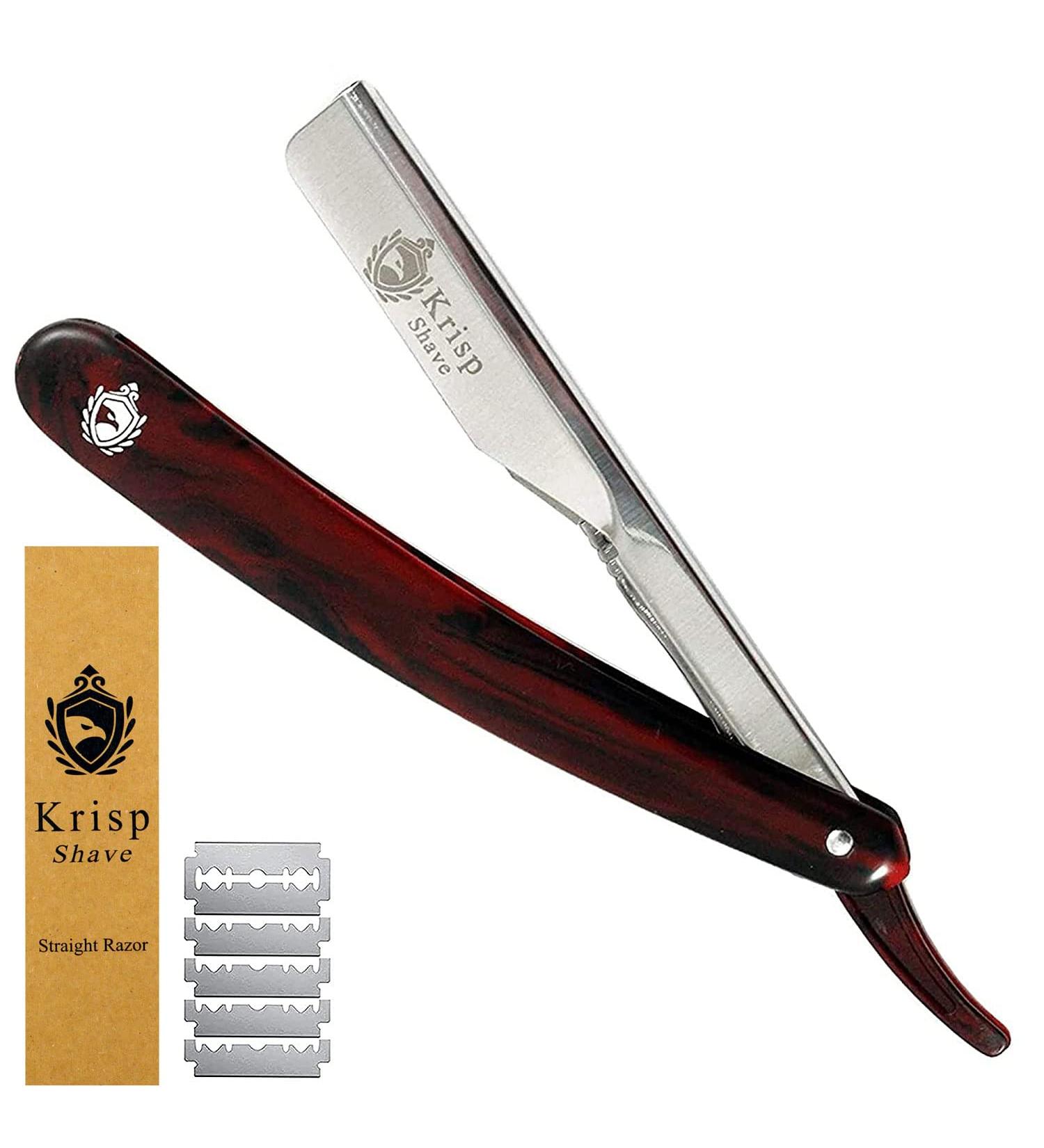 Krisp Beauty Classic Straight Edge Barber Razor - Professional Shavette for Close Shaving | Salon Quality Men's Beard Grooming with 10 Blades - Buy Online on GoSupps.com