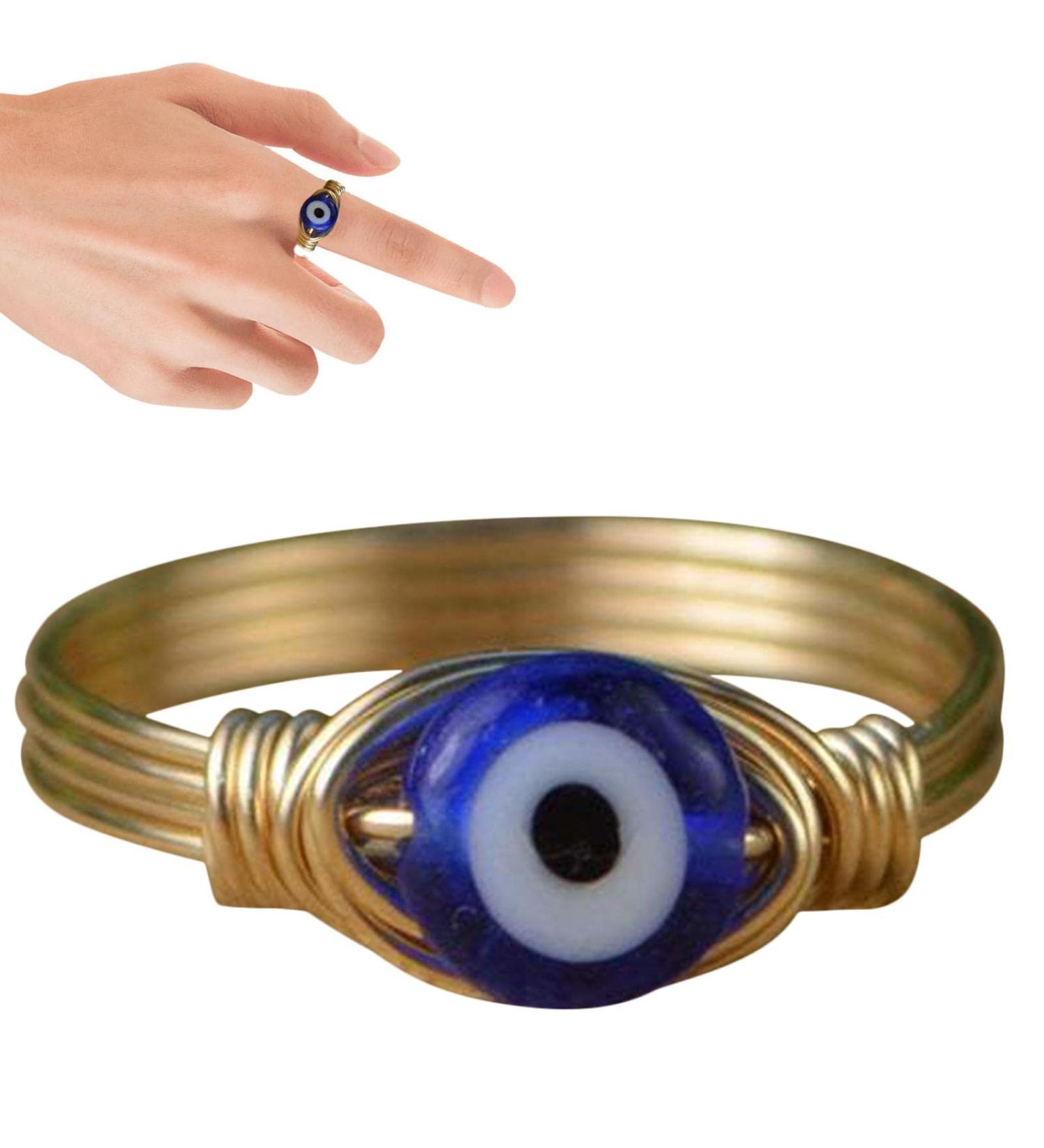 Demon Eye Turkish Men - Silver Gold Plated Wire Wrapped Turkish Blue Eye Glass Bead for Female Male Protection Lucky Jewelry Girlfriend Fovolat Golden 9 - Buy Online on GoSupps.com