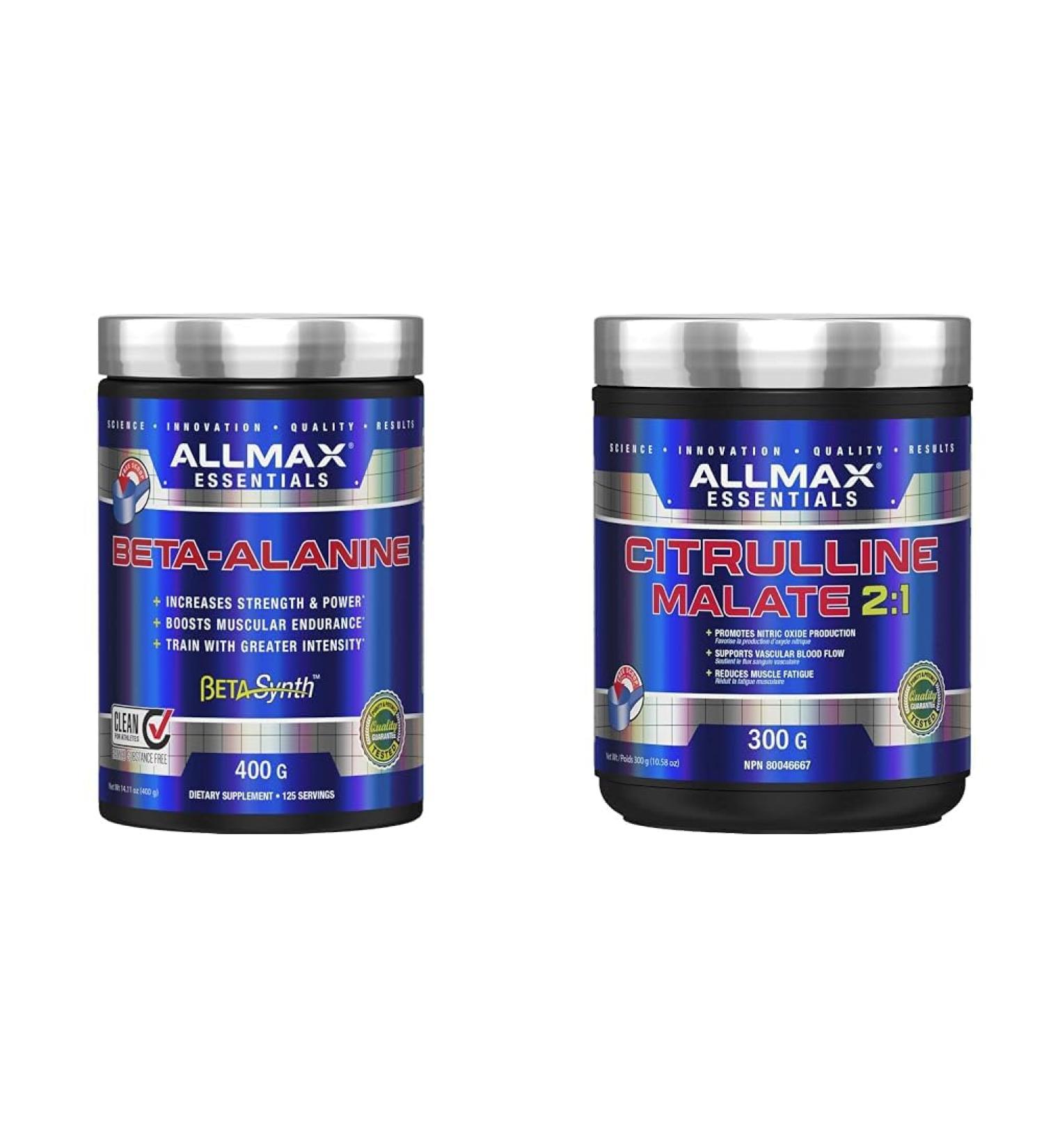 ALLMAX Nutrition - 100% Pure Maximum Strength + Absorption - Beta Alanine (400 Gram) and Citrulline Malate 2:1 (300 Gram) - Buy Online on GoSupps.com