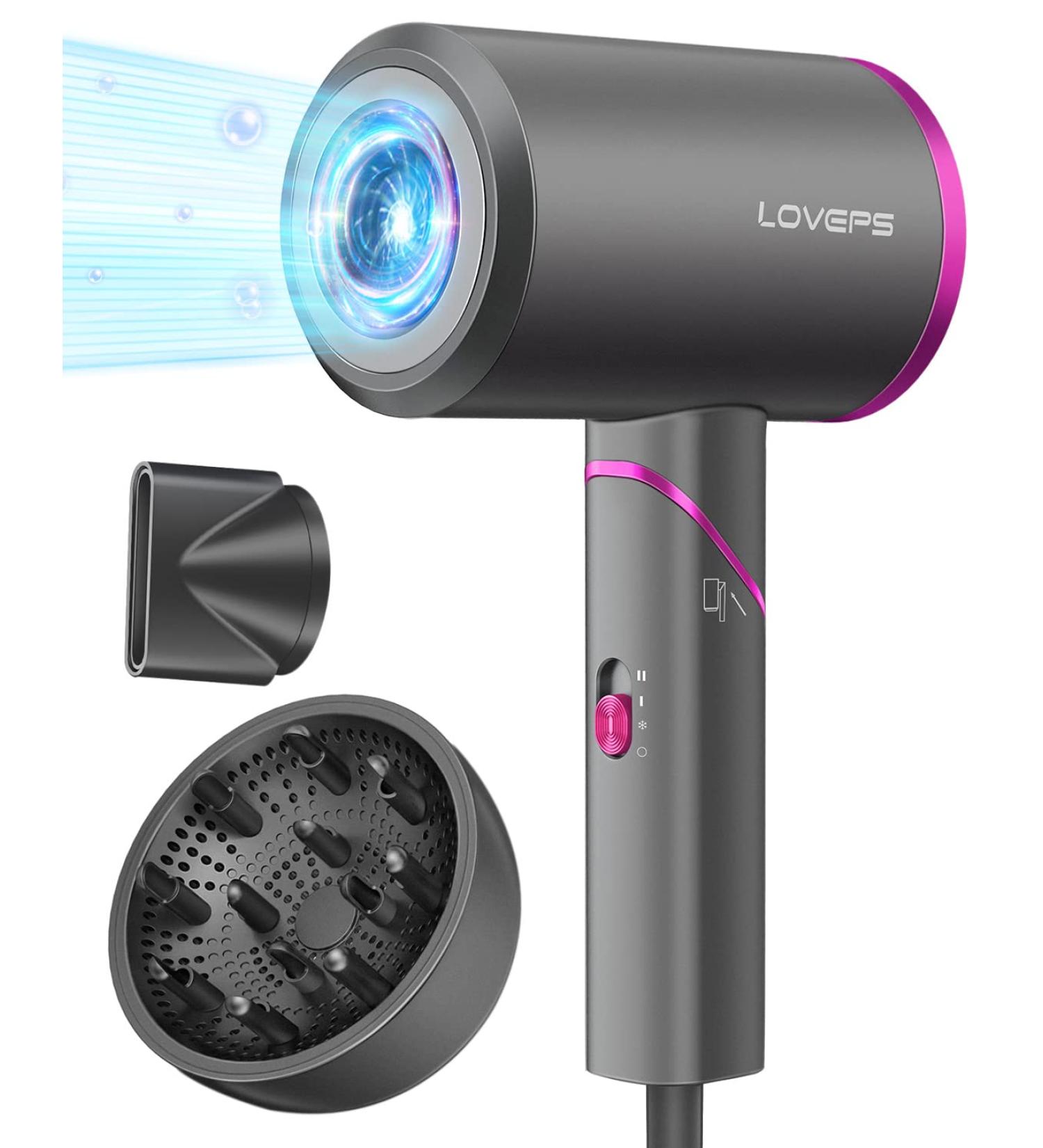 LOVEPS 1800W Ionic Hair Dryer with Diffuser - Foldable Handle, Constant Temperature Hair Care, Purple - Buy Online on GoSupps.com