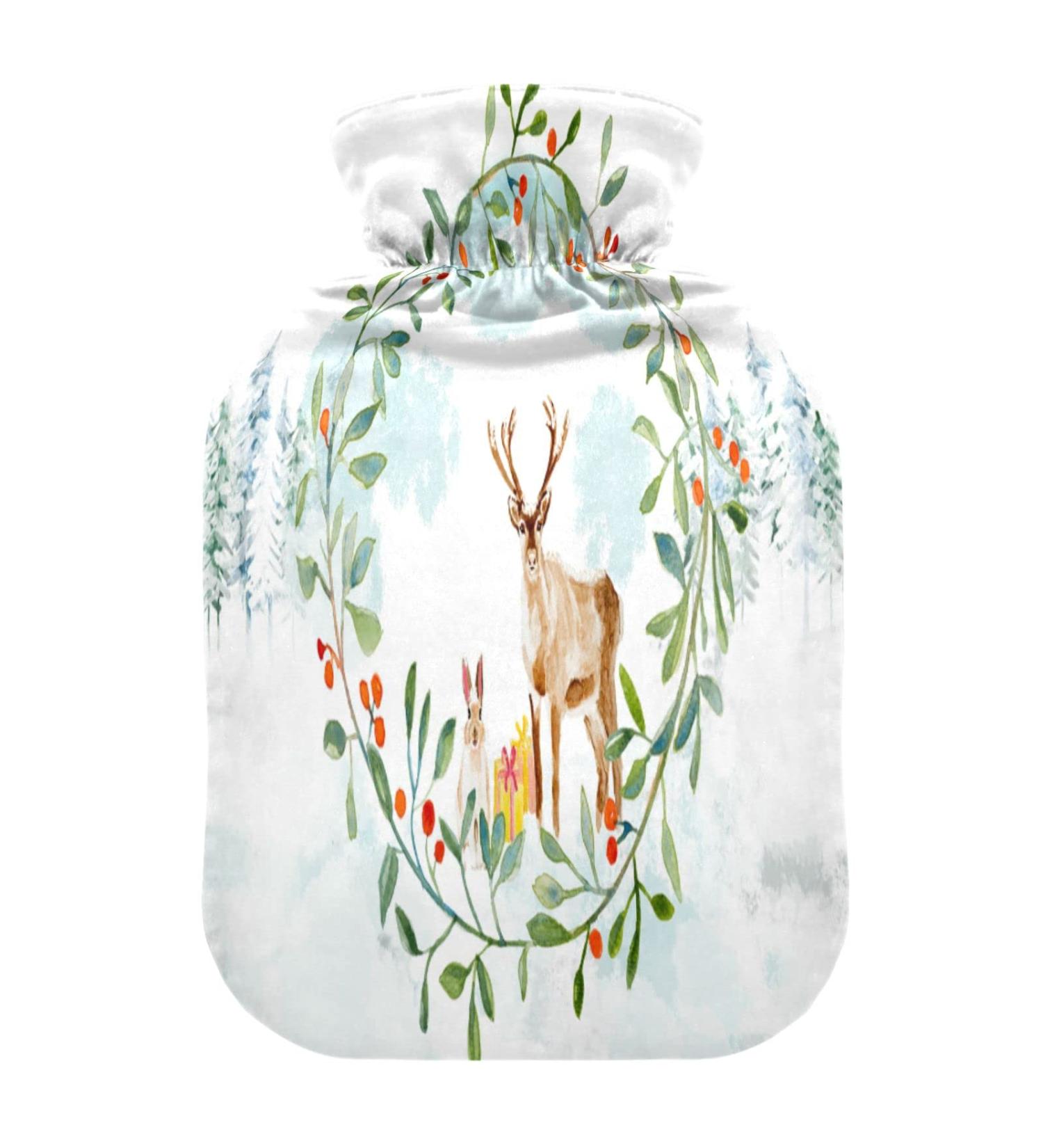 Christmas Deer in the Forest Hot Water Bottle 2L Fleece Cover for Warmth & Comfort | Ideal for Hot & Cold Compresses - Buy Online on GoSupps.com