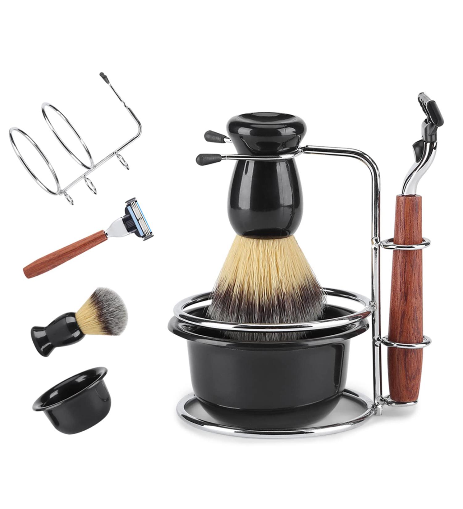 HERCHR 4-Piece Shaving Set | Manual Razor Stainless Steel Stand Brush & Bowl | Premium Men's Grooming Essentials - Buy Online on GoSupps.com