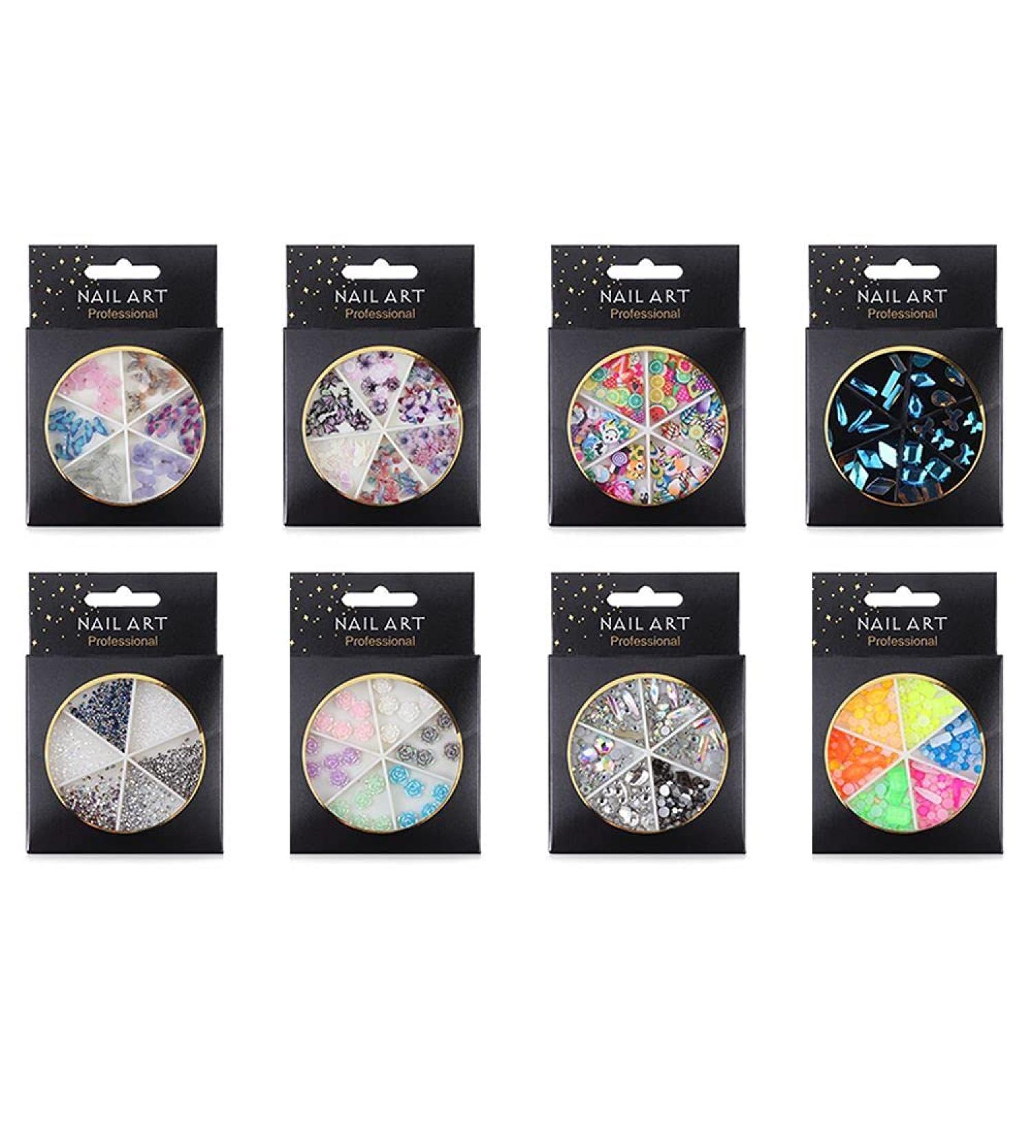 8 Wheels Metal Nail Art Decorations Colorful Mixed Metal Nail Art Nail Rhinestones 3D Shell Flower Glitters Flower Shell Beads(001) - Buy Online on GoSupps.com