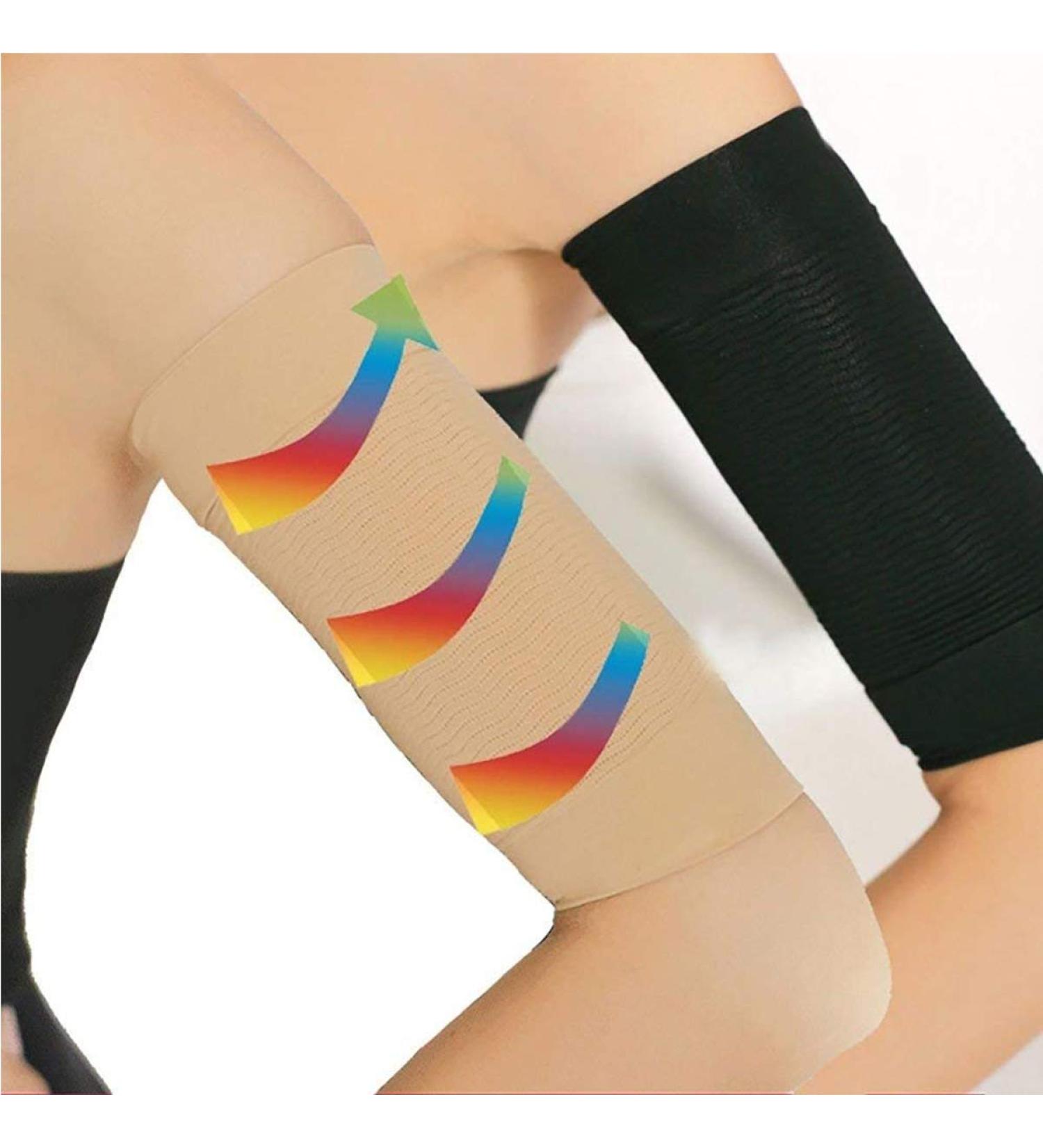 Buy 2 Pair Elastic Compression Arm Sleeves for Women - Slimming Arm Shaper & Massager for Weight Loss - Black & Nude - Perfect for Sport Fitness - Buy Online on GoSupps.com