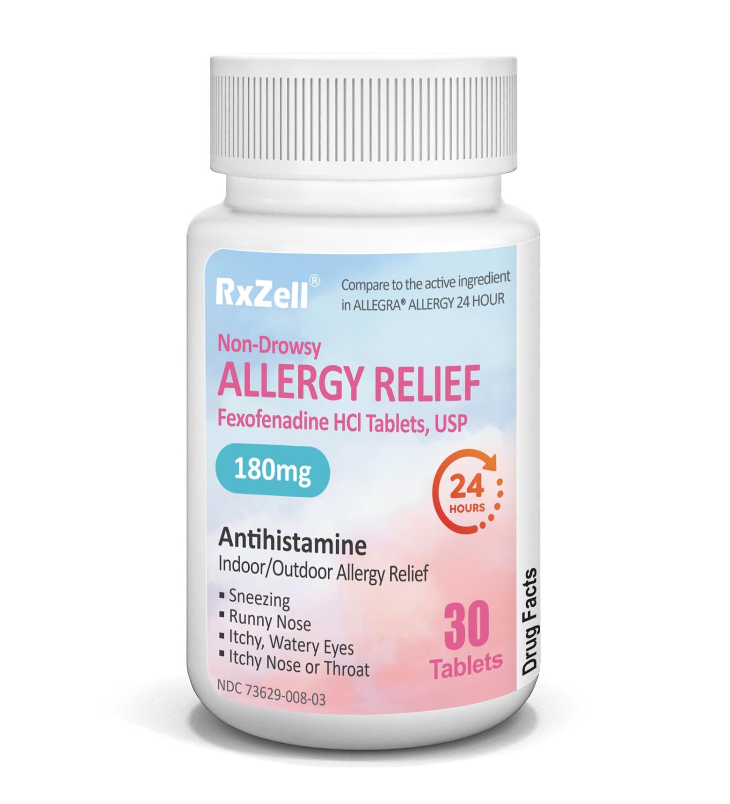 RXZELL Allergy Relief | Fexofenadine HCl 180mg 24-Hour Antihistamine Non-Drowsy (30 Count (Pack of 1)) - Buy Online on GoSupps.com