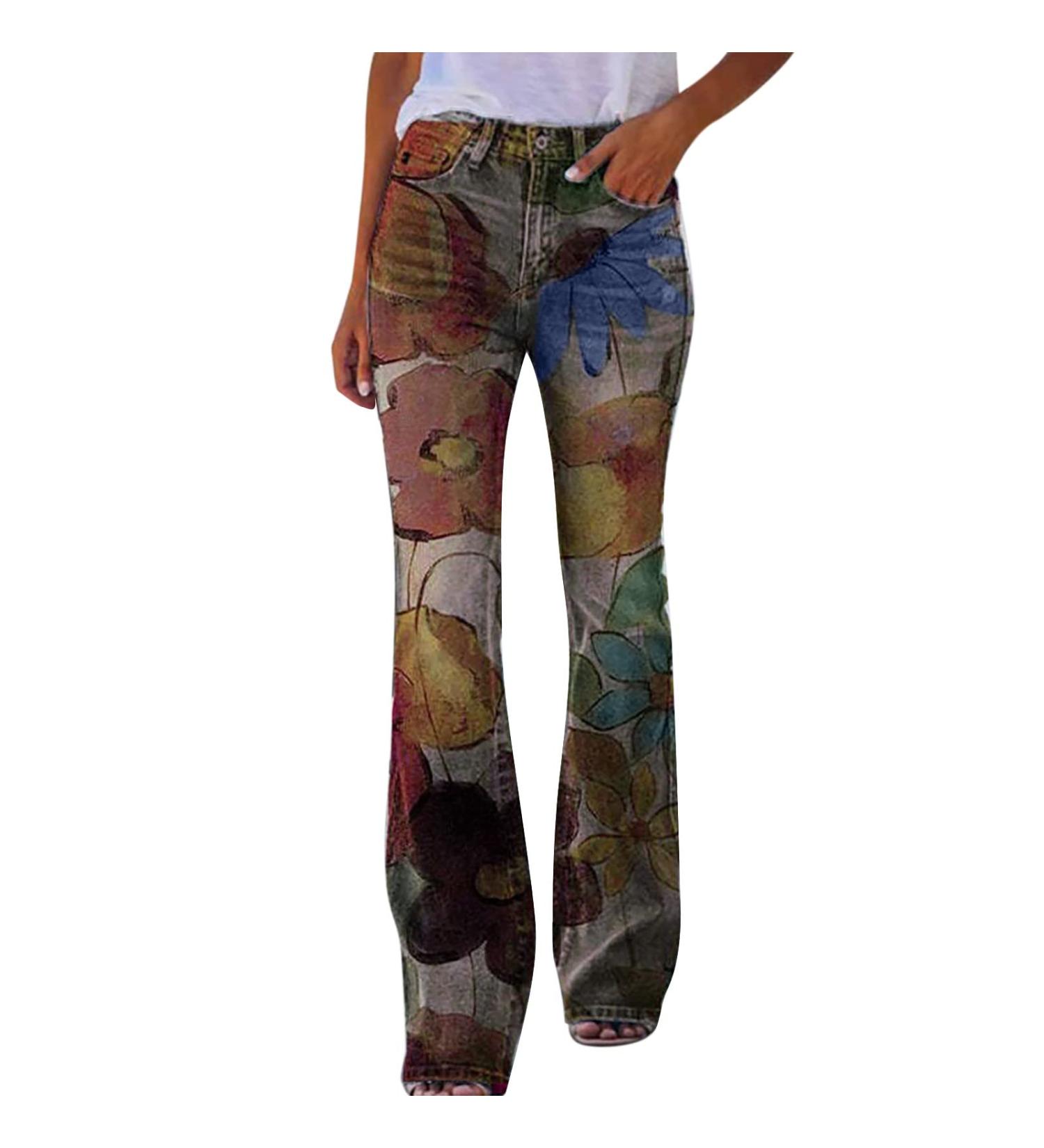 2023 Summer Floral Print High Waisted Flare Jeans for Women | Plus Size Straight Leg Denim Pants - 3X-Large - Buy Online on GoSupps.com