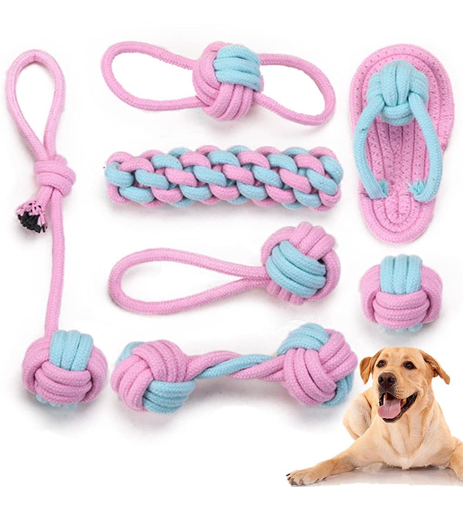 Speedy Panther 7Pcs Dog Rope Toys for Small Dogs Puppy Rope Toys From 8 Weeks Small Dog Puppy Chew Toys Natural Cotton Dog Tug Toys Puppy Teething Toys for Puppys Small Mediuem Dogs Pink - Buy Online on GoSupps.com