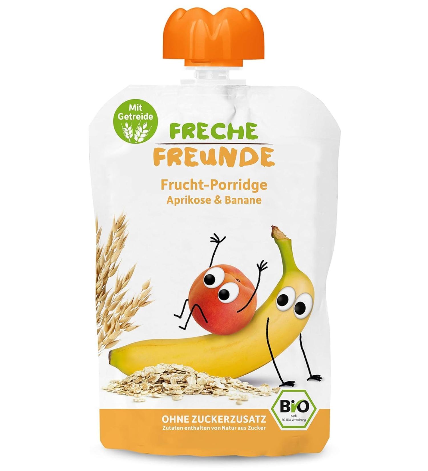Cheeky Friends Bio Quetschie - Vegan Apricot & Banana Fruit Porridge for Babies (12x100g) | Gluten-Free 6 Months+ - Buy Online on GoSupps.com