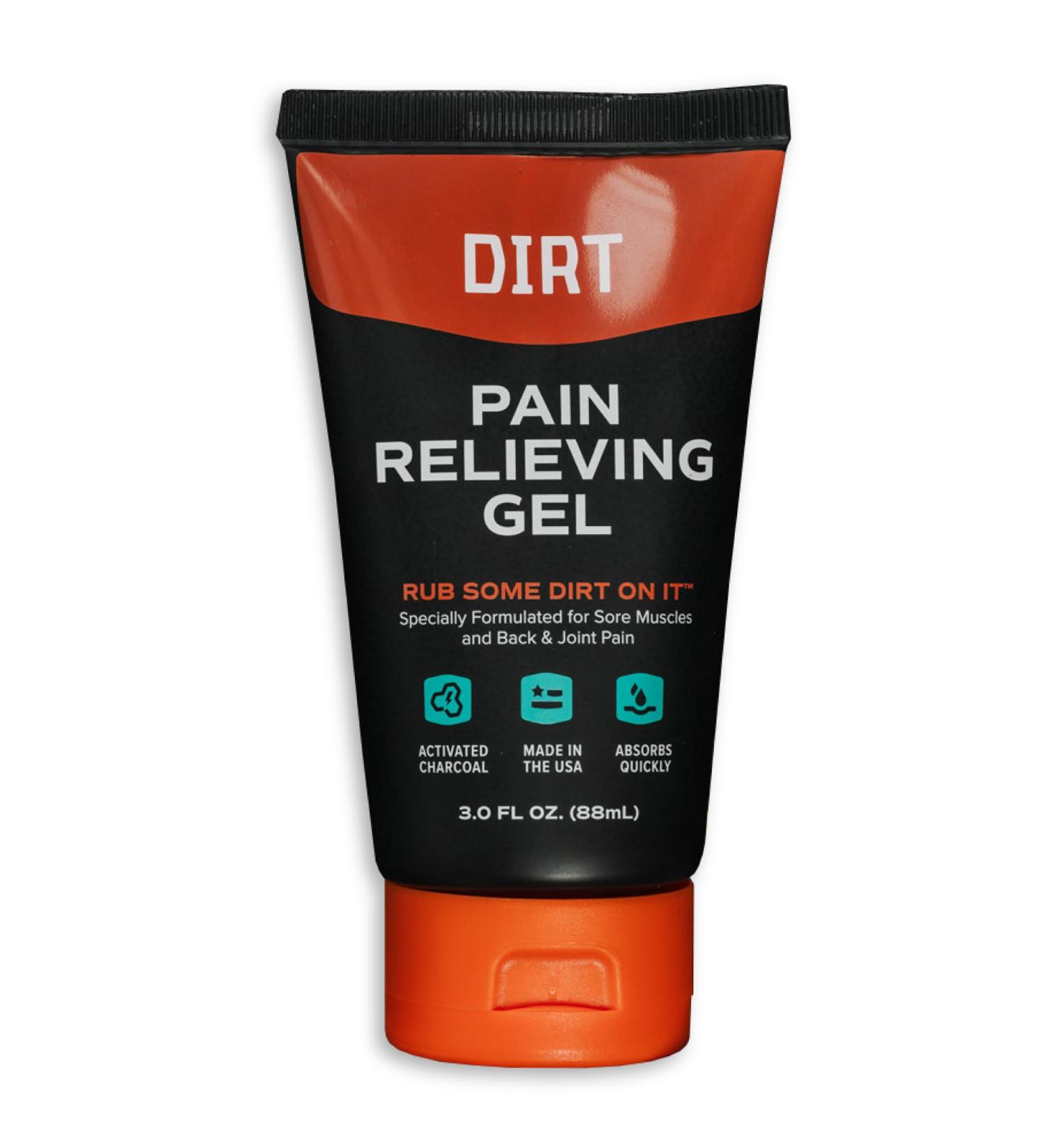 Dirt Pain Relieving Gel - Sore Muscles, Backaches, Strains, Bruising, Sprains & Joint Relief - Professional Strength - Arnica Montana - Activated Charcoal - Eucalyptus Oil & Menthol - 3 fl. oz 1 Pack - Buy Online on GoSupps.com