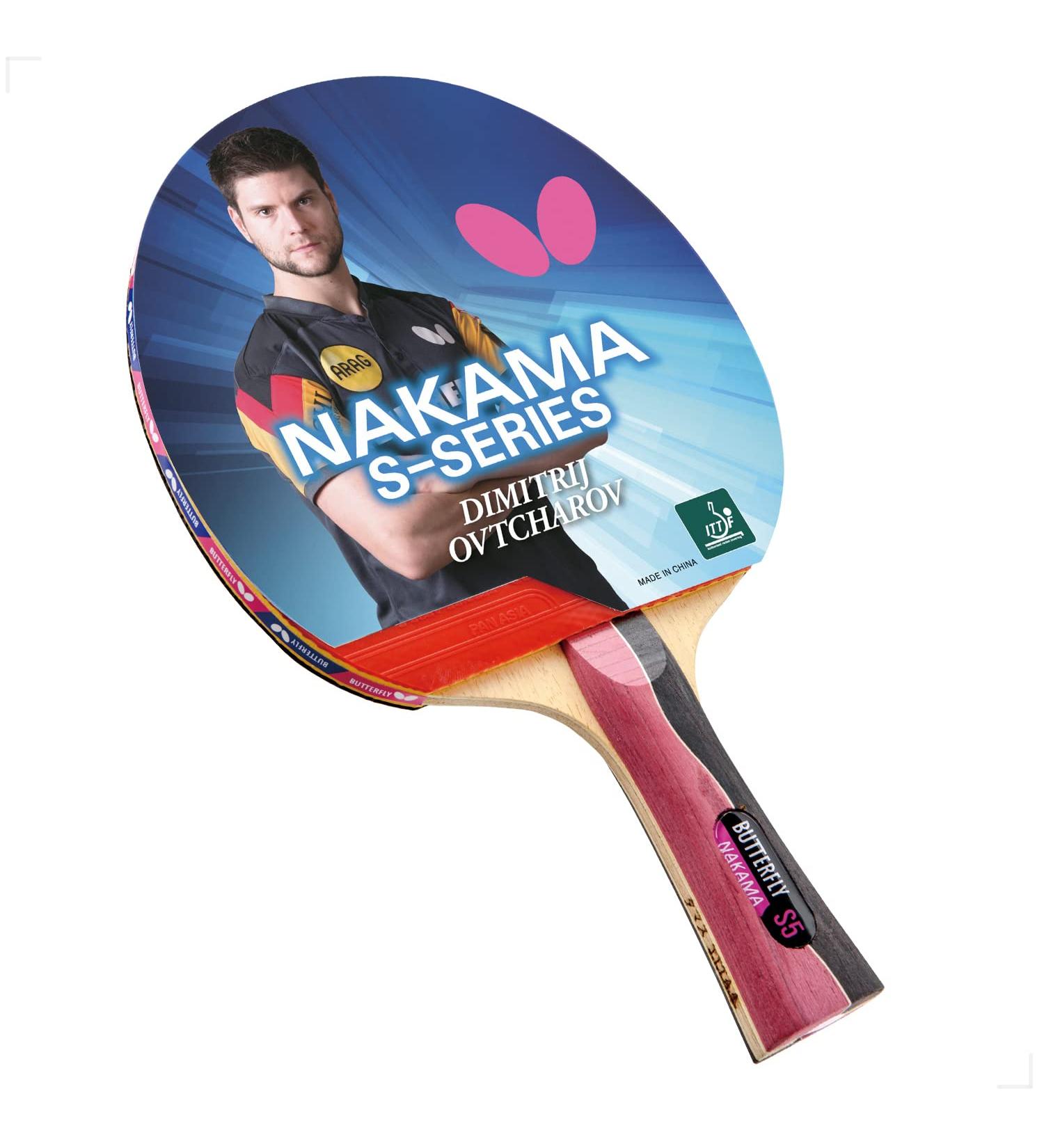 Butterfly Nakama S-5 Table Tennis Racket | ITTF Approved Carbon Paddle with Thick Sponge & Rubber Layer | Includes 2 Ping Pong Balls - Buy Online on GoSupps.com