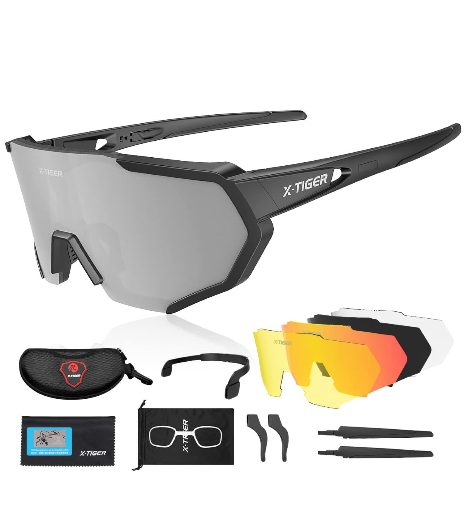 X-Tiger UV400 Bicycle Glasses for Men & Women - 5 Interchangeable Lenses Durable TR90 Frame with Glasses Band & Ear Hooks | Ideal for Sports Cycling Running Golf & Outdoor Activities - JPC01 Black - Buy Online on GoSupps.com