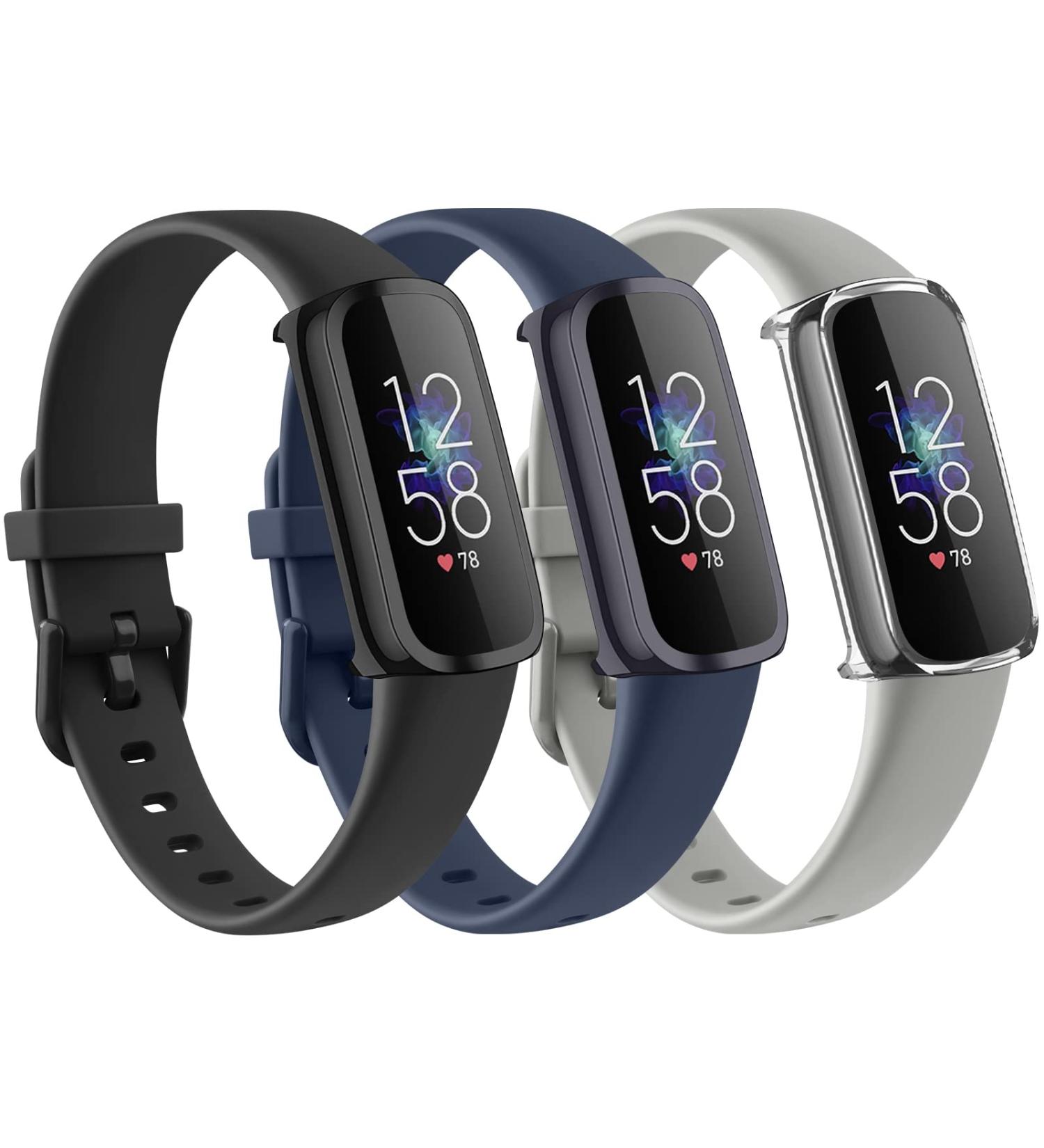 3 Pack Bands for Fitbit Luxe Bands with Screen Protector Case Soft Silicone Sport Replacement Wristbands Strap for Fitbit Luxe Women Large Black+Navy Blue+Gray - Buy Online on GoSupps.com