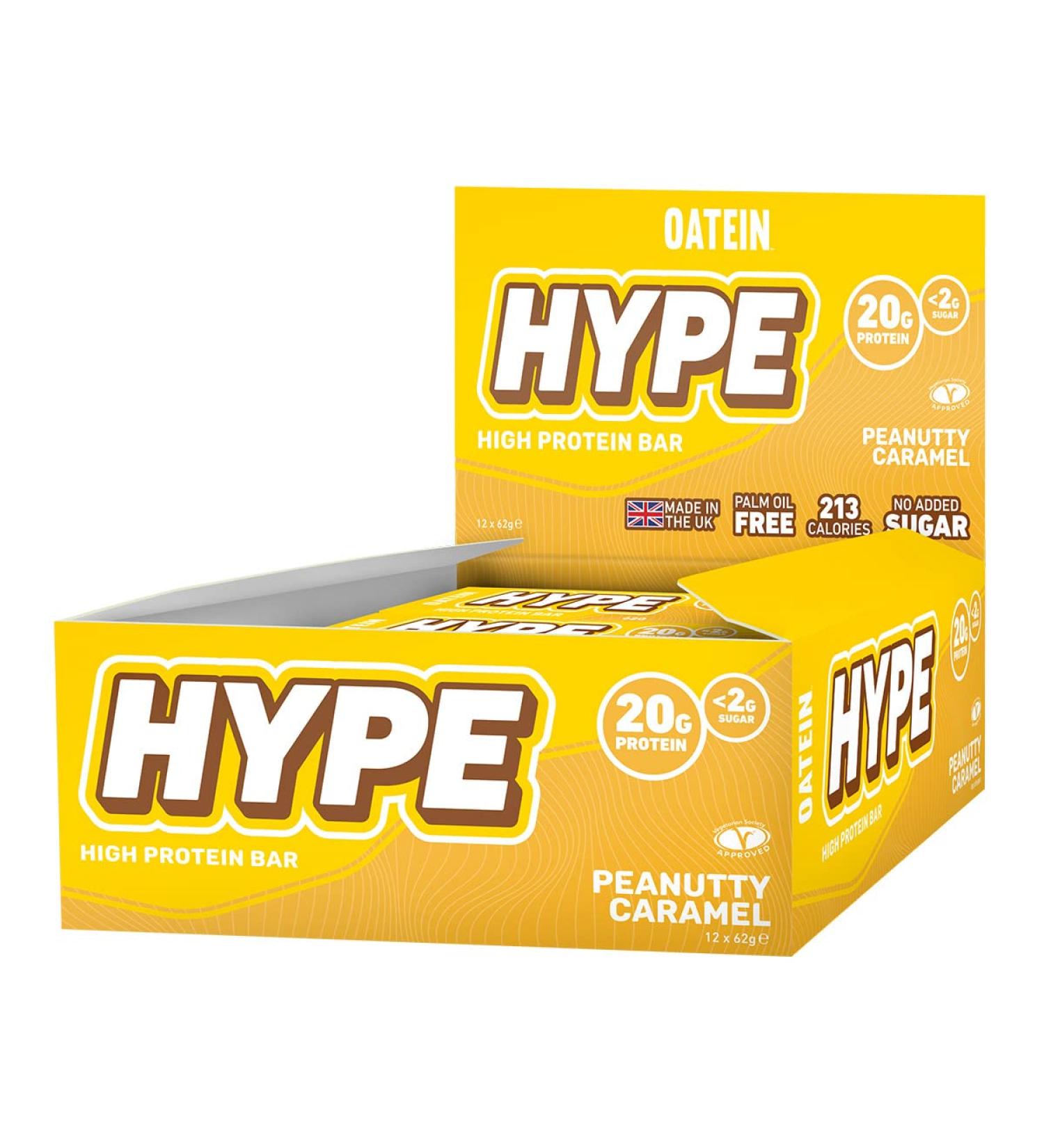 Oatein Hype High Protein Bar (12 x 62g) Low Sugar and Low Carb (Peanutty Caramel)
