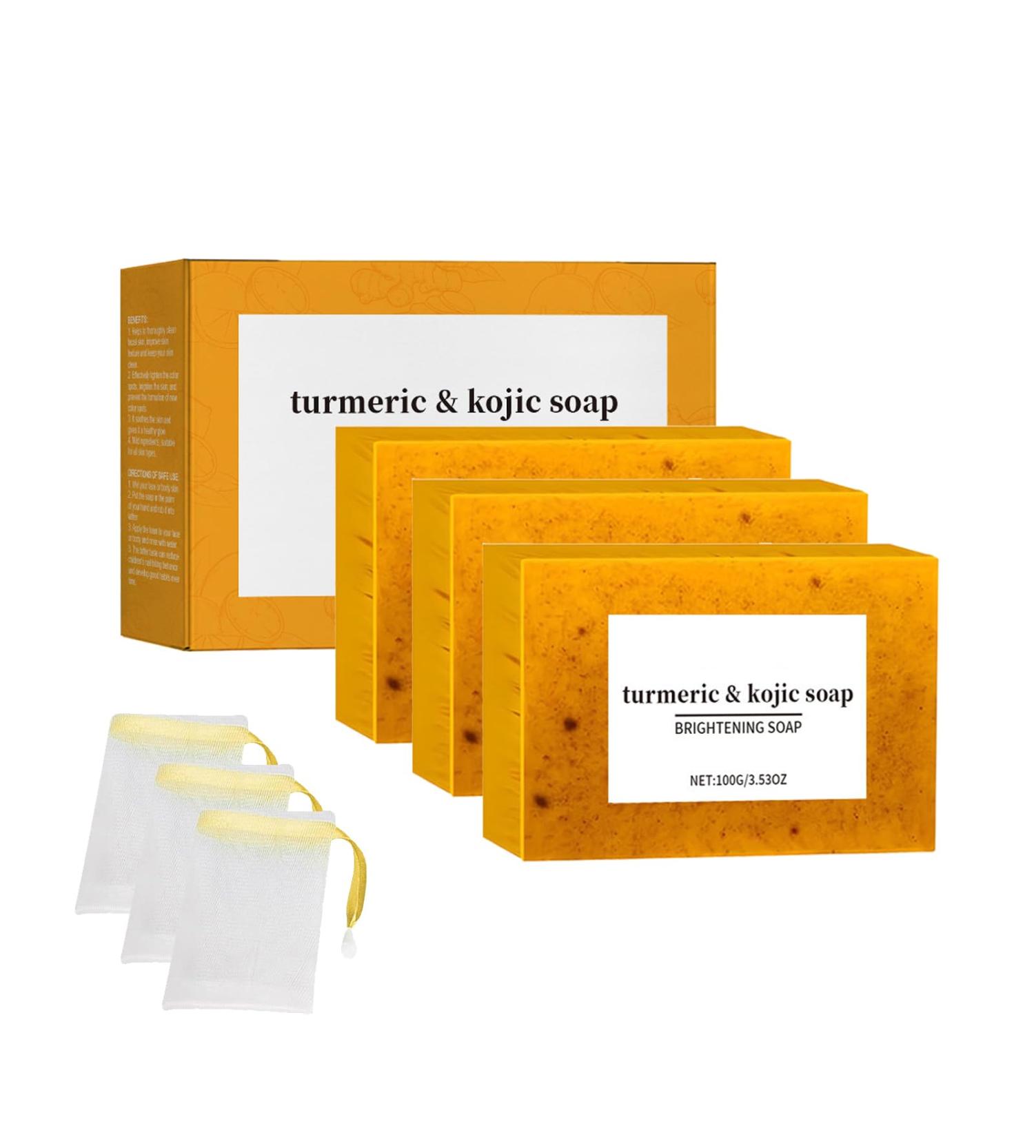YOENBG Natural Turmeric Soap with Kojic Acid and Lemon Deep Cleansing Whitening and Moisturizing Face and Body Soap for Dark Spots Tightening Pores 3 - Buy Online on GoSupps.com